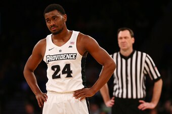NEW YORK, NY - MARCH 09:  Kyron Cartwright #24 of the Providence Friars reacts againt the Creighton Bluejays during the Big East Basketball Tournament - Quarterfinals at Madison Square Garden on March 9, 2017 in New York City.  (Photo by Mike Stobe/Getty 