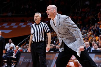 KNOXVILLE, TN - MARCH 5:   Coach Andy Kennedy of the Ole Miss Rebels shots directions against the Tennessee Volunteers in a game at Thompson-Boling Arena on March 5, 2016 in Knoxville, Tennessee.  (Photo by Patrick Murphy-Racey/Getty Images)