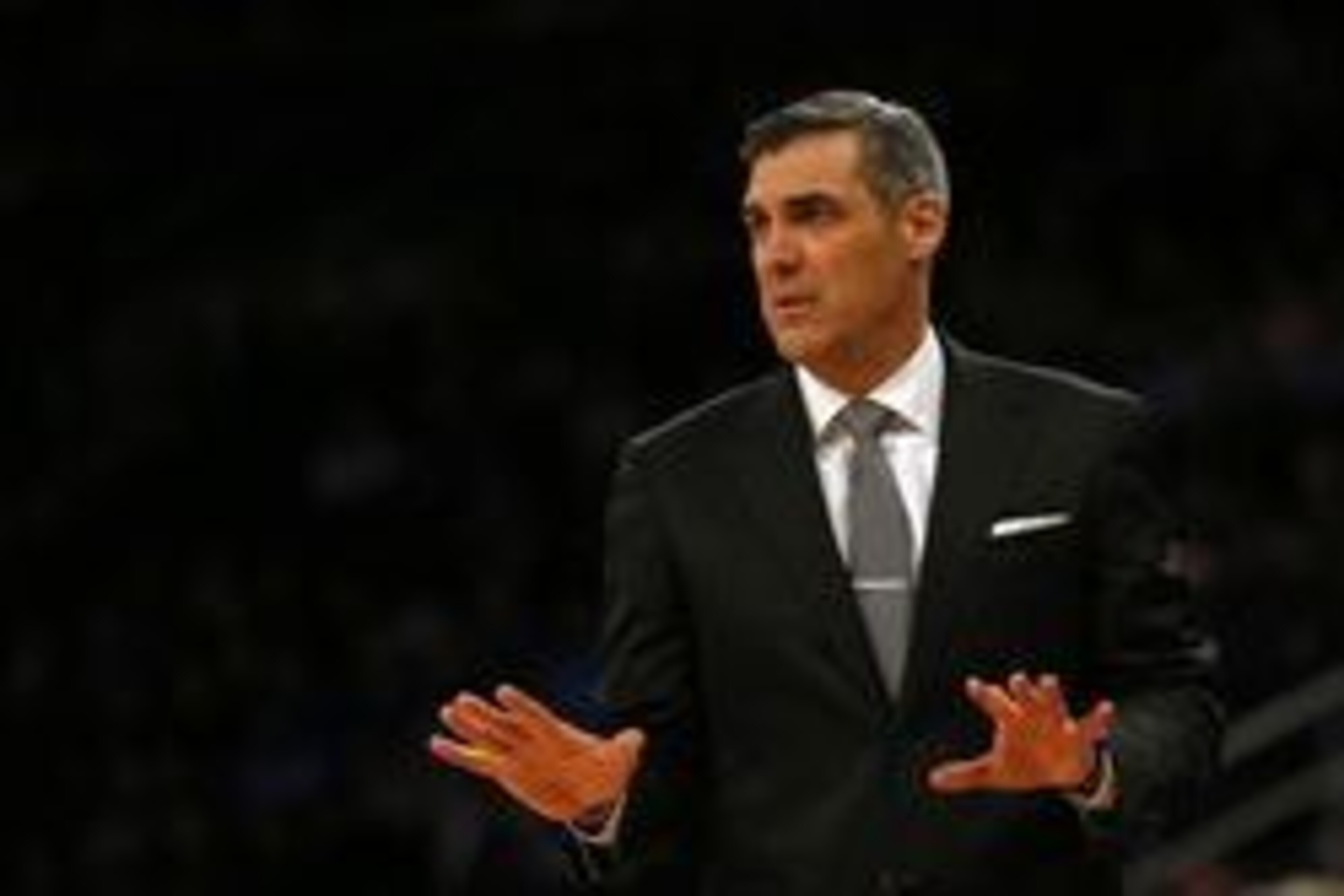 Mar 10, 2017; New York, NY, USA; Villanova Wildcats head coach Jay Wright reacts against the Seton Hall Pirates during the Big East Conference Tournament at Madison Square Garden. Mandatory Credit: Adam Hunger-USA TODAY Sports