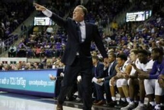 Mar 1, 2017; Fort Worth, TX, USA; TCU Horned Frogs head coach Jamie Dixon reacts on the bench during the second half against the Kansas State Wildcats at Ed and Rae Schollmaier Arena. Kansas State won 75-74. Mandatory Credit: Ray Carlin-USA TODAY Sports
