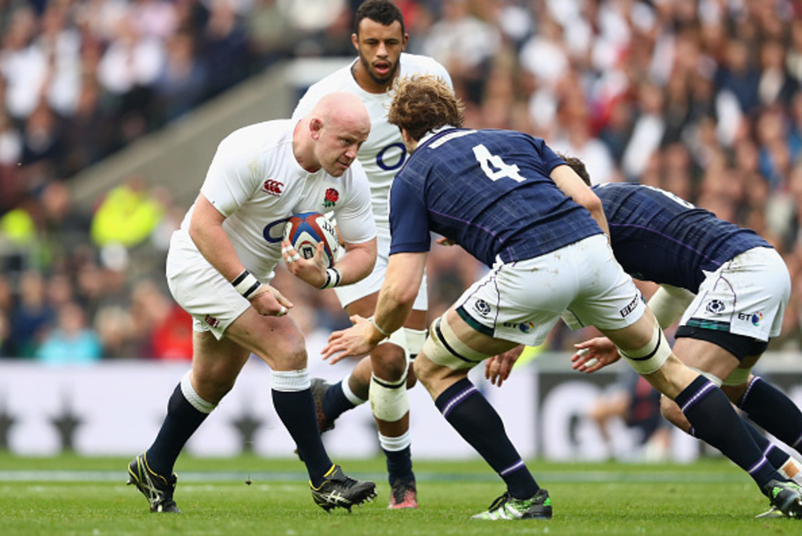 LONDON, ENGLAND - MARCH 11: Dan Cole of England (L) attempts to take it past Richie Gray of Scotland (R) during the RBS Six Nations match between England and Scotland at Twickenham Stadium on March 11, 2017 in London, England. (Photo by Michael Steele/Ge LONDON, ENGLAND - MARCH 11: Dan Cole of England (L) attempts to take it past Richie Gray of Scotland (R) during the RBS Six Nations match between England and Scotland at Twickenham Stadium on March 11, 2017 in London, England. (Photo by Michael Steele/Ge