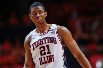 CHAMPAIGN, IL - JANUARY 11: Malcolm Hill #21 of the Illinois Fighting Illini is seen during the game against the Michigan Wolverines at State Farm Center on January 11, 2017 in Champaign, Illinois.  (Photo by Michael Hickey/Getty Images)