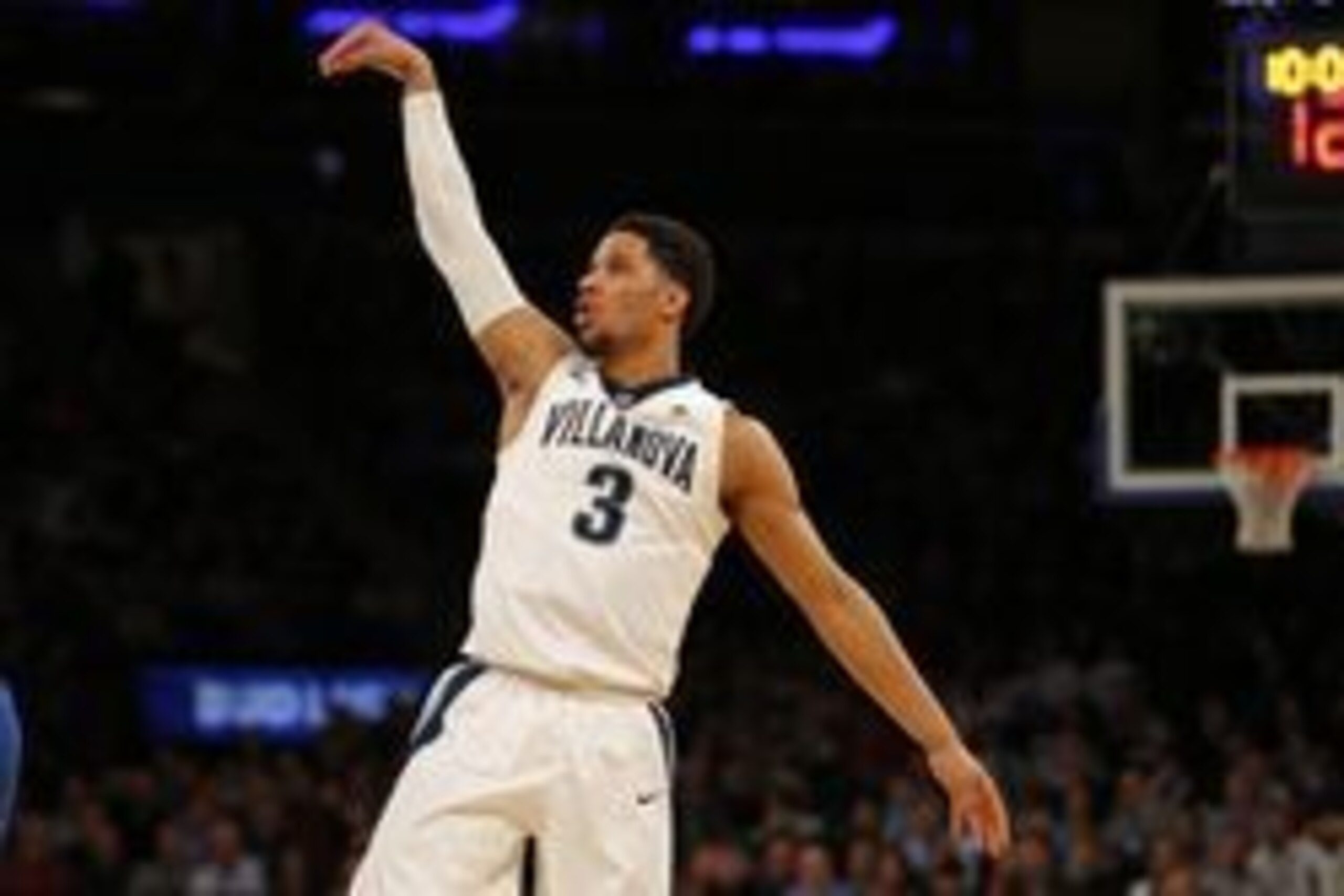 Mar 11, 2017; New York, NY, USA; Villanova Wildcats guard Josh Hart (3) watches his shot during the first half of the Big East Conference Tournament final game against the Creighton Bluejays at Madison Square Garden. Mandatory Credit: Adam Hunger-USA TODA