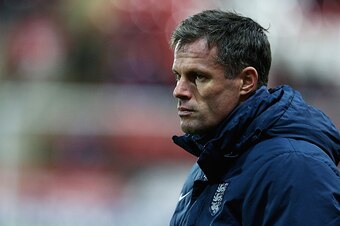 ROTHERHAM, ENGLAND - NOVEMBER 20:  Jamie Carragher of England looks on during the International U17 Friendly match between England U17 and Germany U17 at the New York Stadium on November 20, 2015 in Rotherham, England.  (Photo by Matthew Lewis/Getty Image