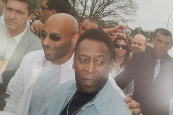 Edinho and Pele at the opening of Pele's restored family home