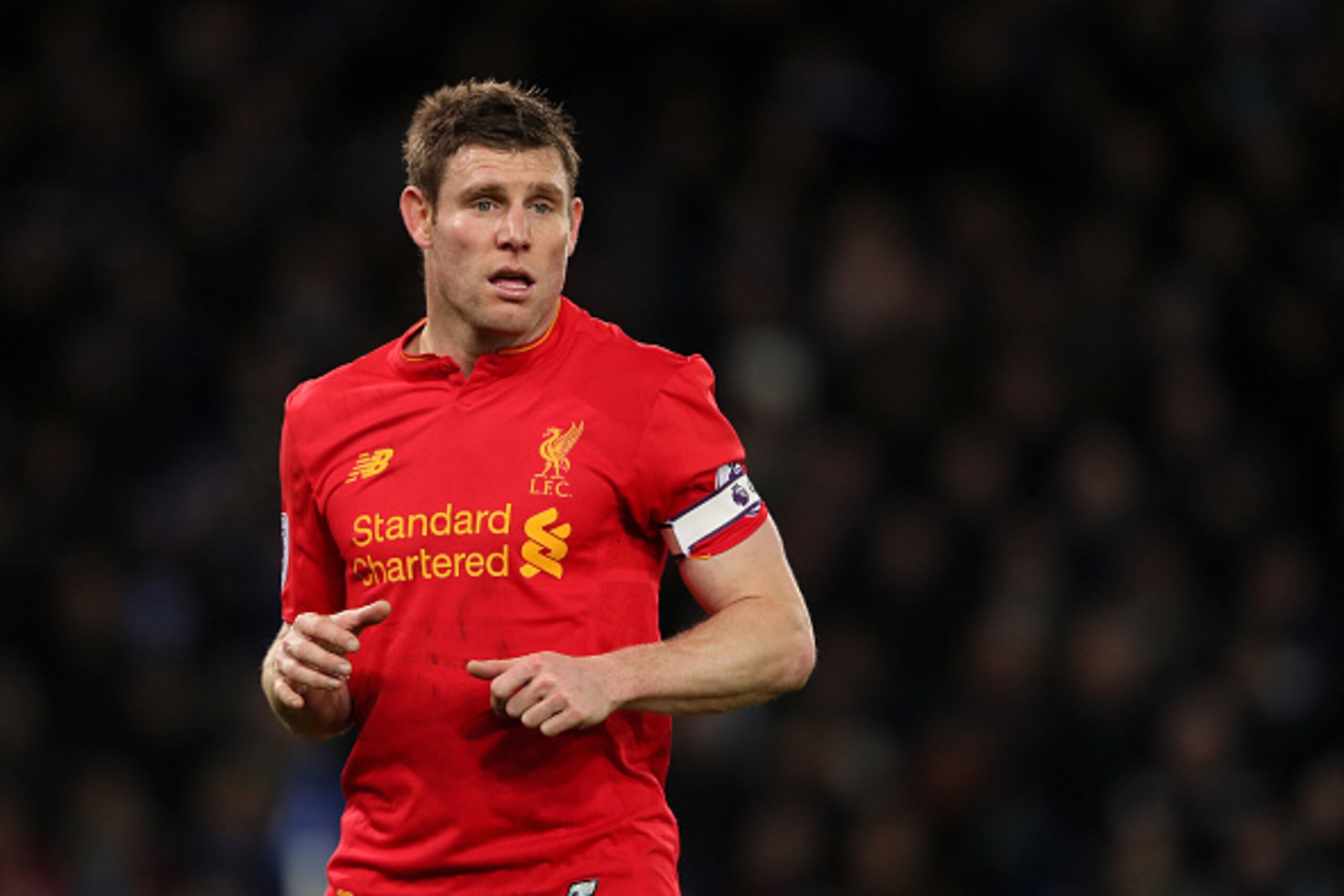 LEICESTER, ENGLAND - FEBRUARY 27:  James Milner of Liverpool looks on during the Premier League match between Leicester City and Liverpool at The King Power Stadium on February 27, 2017 in Leicester, England.  (Photo by Matthew Ashton - AMA/Getty Images)