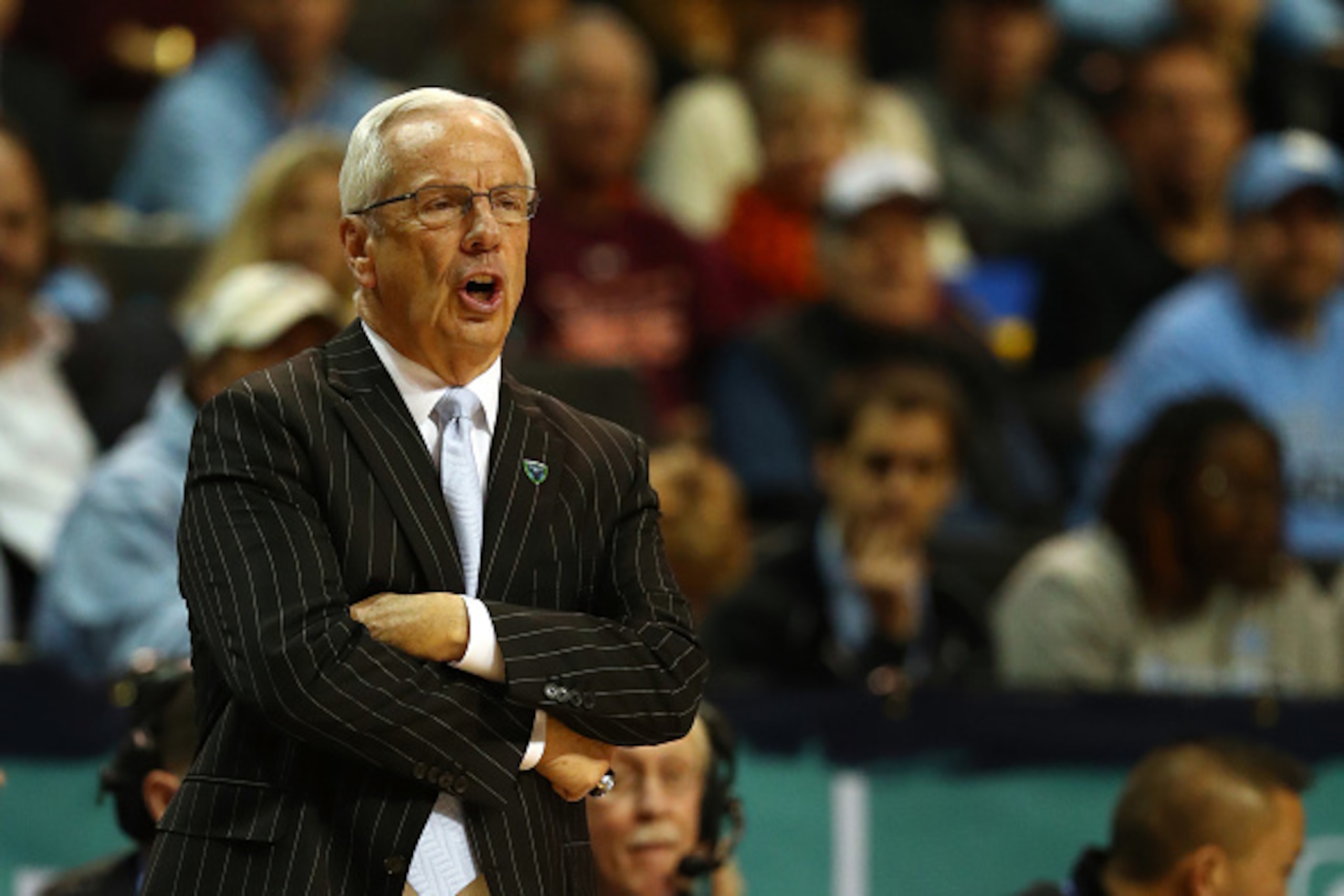 NEW YORK, NY - MARCH 09:  Head coach Roy Williams of the North Carolina Tar Heels in action against the Miami (Fl) Hurricanes during the Quarterfinals of the ACC Basketball Tournament  at the Barclays Center on March 9, 2017 in New York City.  (Photo by A