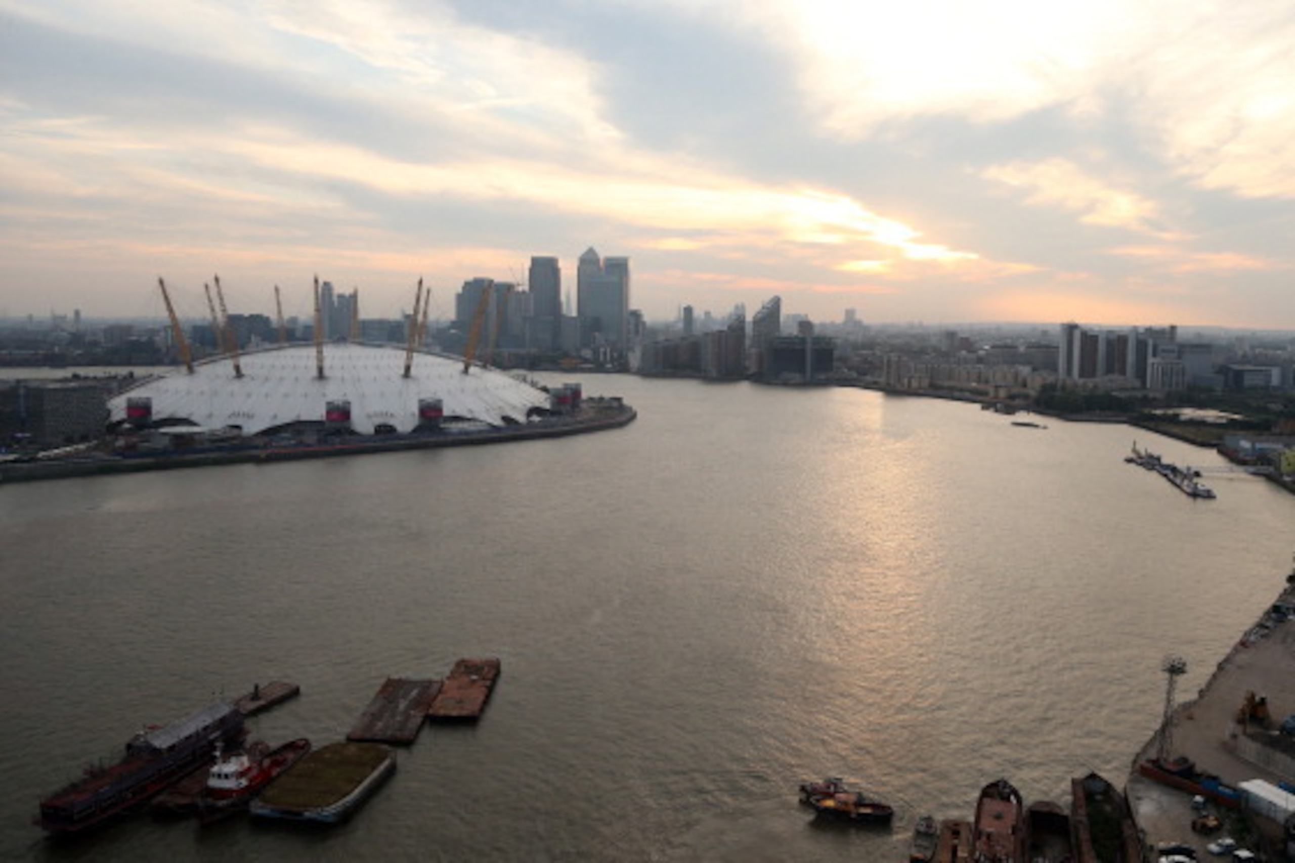 LONDON, ENGLAND - AUGUST 11:  A general exterior view of the North Greenwich Arena as seen from the Emirates Air Line (cable car) prior to the Women's Basketball Gold Medal game on Day 15 of the London 2012 Olympic Games on August 11, 2012 in London, Engl