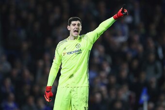LONDON, ENGLAND - MARCH 13:  Thibaut Courtois of Chelsea signals during The Emirates FA Cup Quarter-Final match between Chelsea and Manchester United at Stamford Bridge on March 13, 2017 in London, England.  (Photo by Julian Finney/Getty Images)