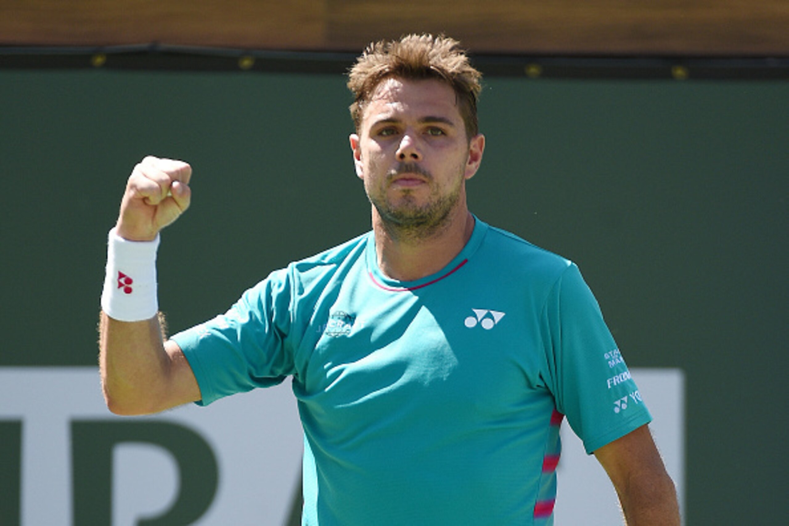 INDIAN WELLS, CA - MARCH 18: Stanislas Wawrinka of Switzerland celebrates after his straight sets victory against Pablo Carreno Busta of Spain in their semi final match during day thirteen of the BNP Paribas Open at Indian Wells Tennis Garden (Photo by Ke