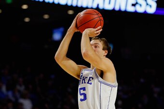 GREENVILLE, SC - MARCH 17:  Luke Kennard #5 of the Duke Blue Devils shoots against the Troy Trojans in the second half during the first round of the 2017 NCAA Men's Basketball Tournament at Bon Secours Wellness Arena on March 17, 2017 in Greenville, South