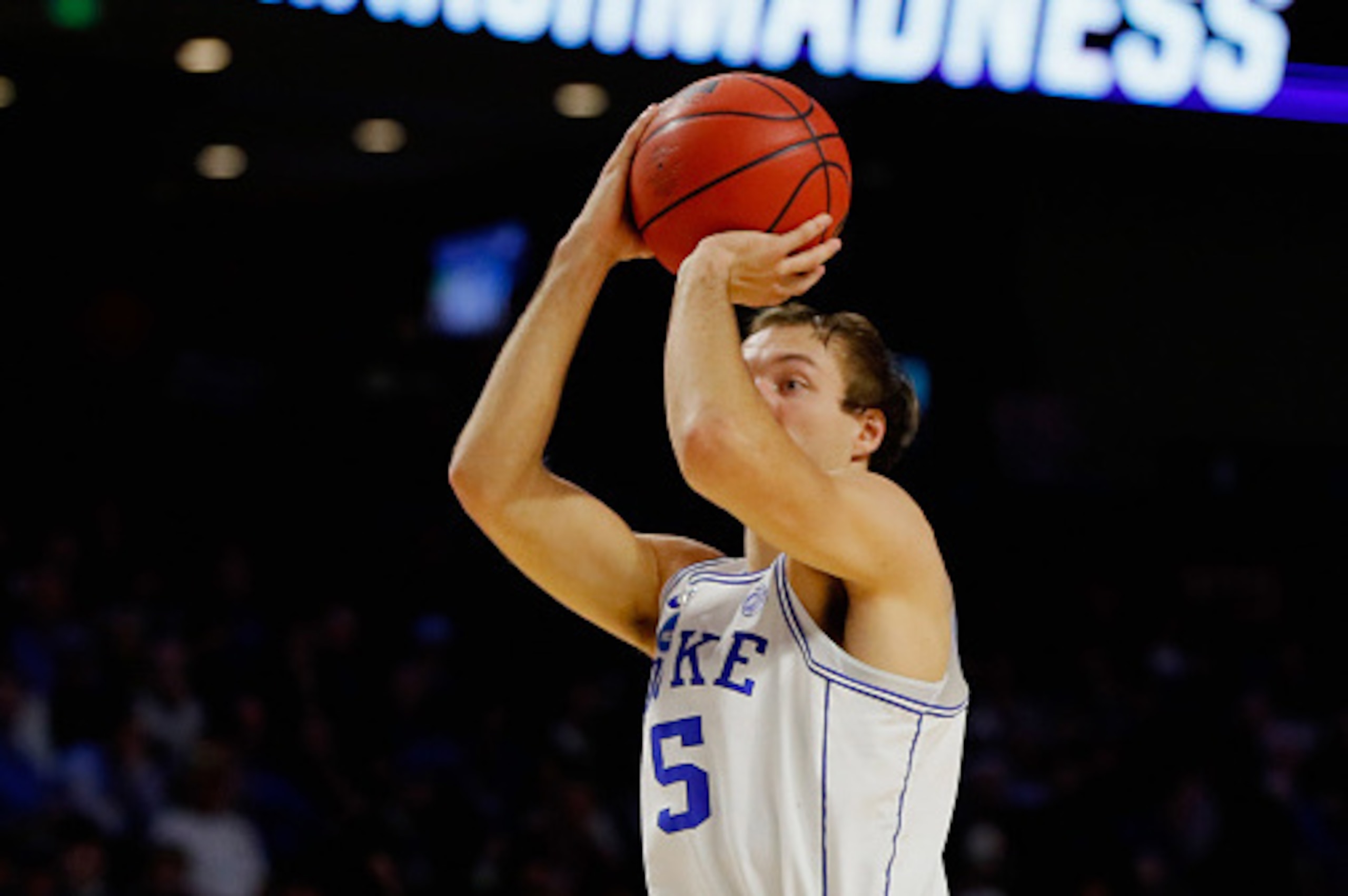 GREENVILLE, SC - MARCH 17:  Luke Kennard #5 of the Duke Blue Devils shoots against the Troy Trojans in the second half during the first round of the 2017 NCAA Men's Basketball Tournament at Bon Secours Wellness Arena on March 17, 2017 in Greenville, South