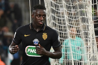 Monaco's French defender Benjamin Mendy reacts after scoring his team's third goal during the French Cup football match Marseille (OM) vs Monaco (ASM) on March 1, 2017 at the Velodrome stadium in Marseille, southern France.   / AFP PHOTO / BORIS HORVAT   