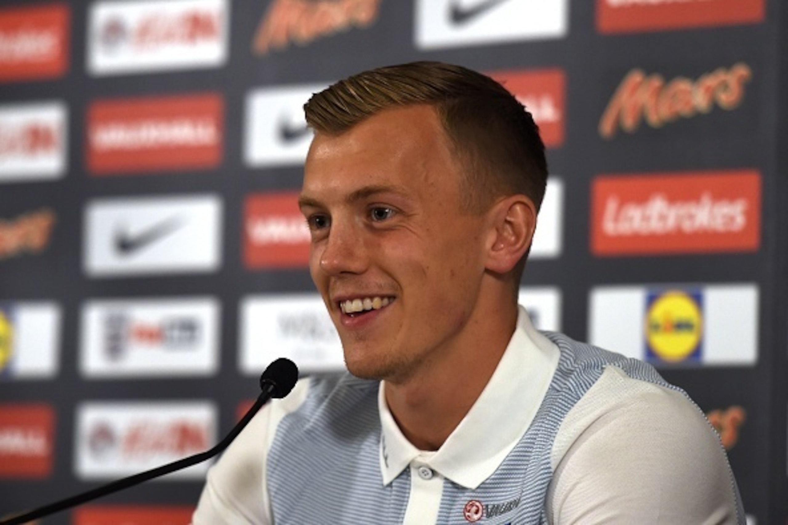 England midfielder James Ward-Prowse speaks during a press conference at St Georges Park in Burton-on-Trent, central England, on March 20, 2017 ahead of their international friendly football match against Germany in Dortmund on March 22. / AFP PHOTO / Pau