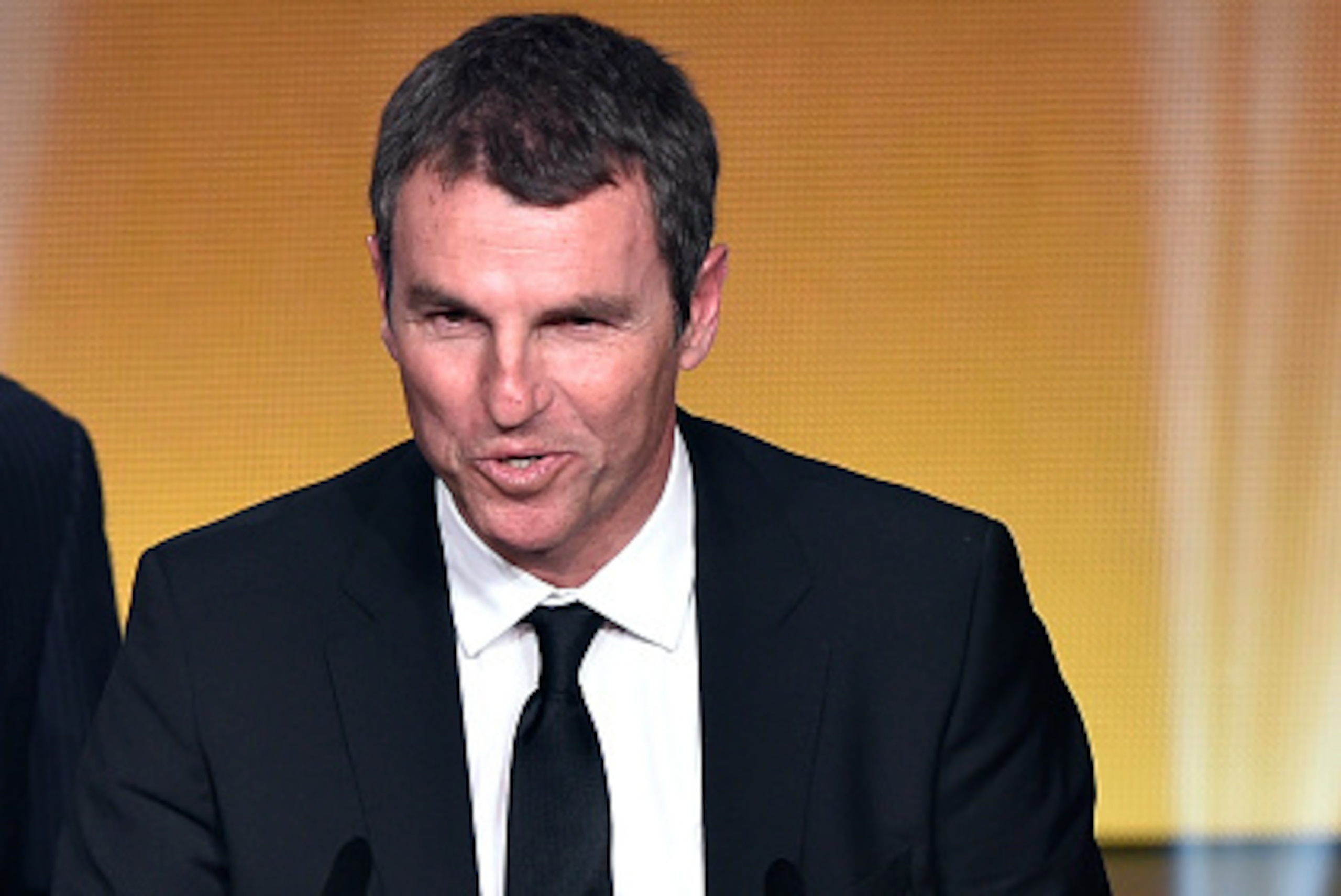 FC Barcelona technical director Robert Fernandez delivers a speech as he accepts for FC Barcelona Spanish coach Luis Enrique Martinez the 2015 FIFA World Coach of the Year for Mens Football award during the 2015 FIFA Ballon d'Or award ceremony at the Kong