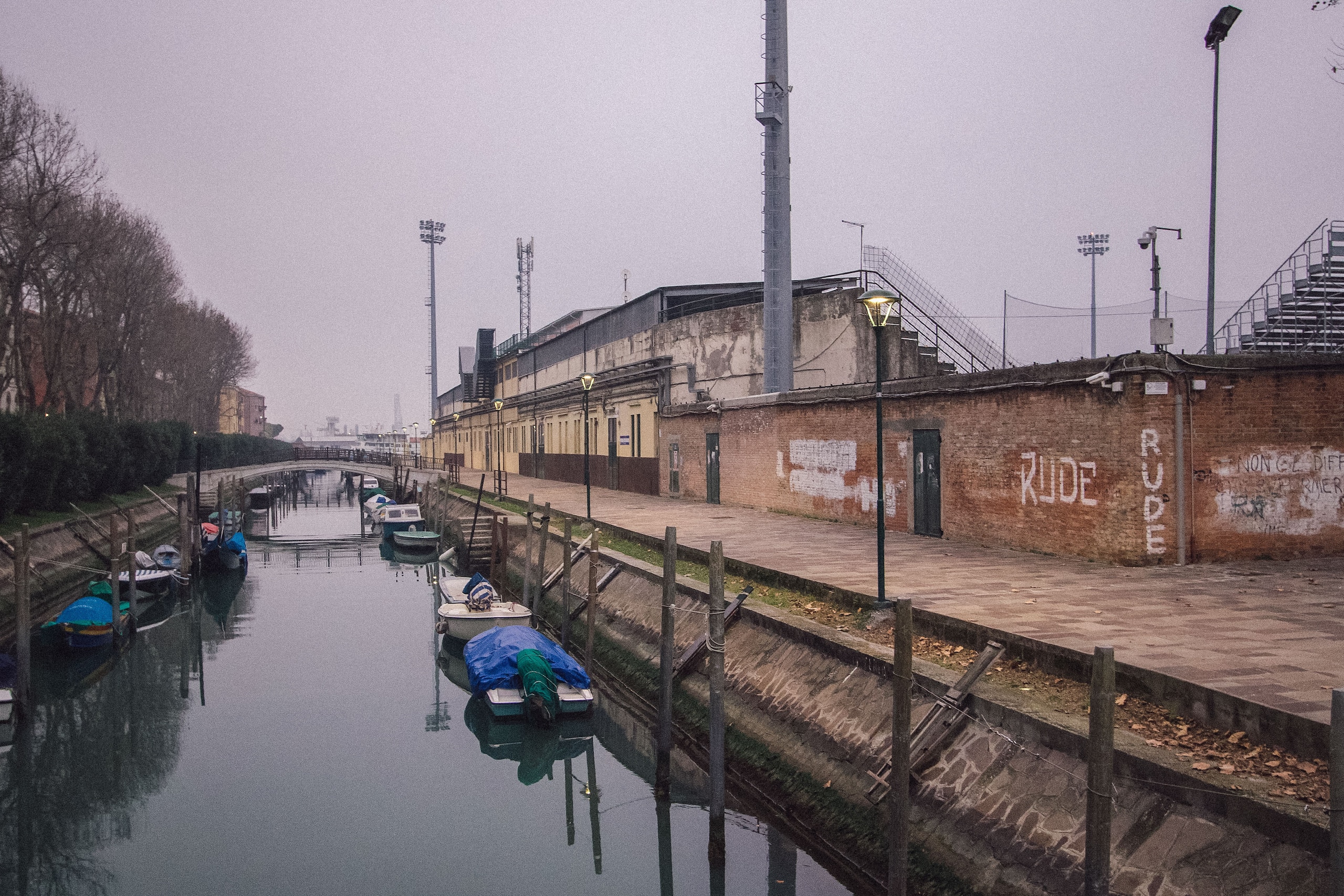 Venezia's stadium can be seen to the right of the canal. Venezia's stadium can be seen to the right of the canal.