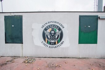 The new Venezia crest outside of their stadium.