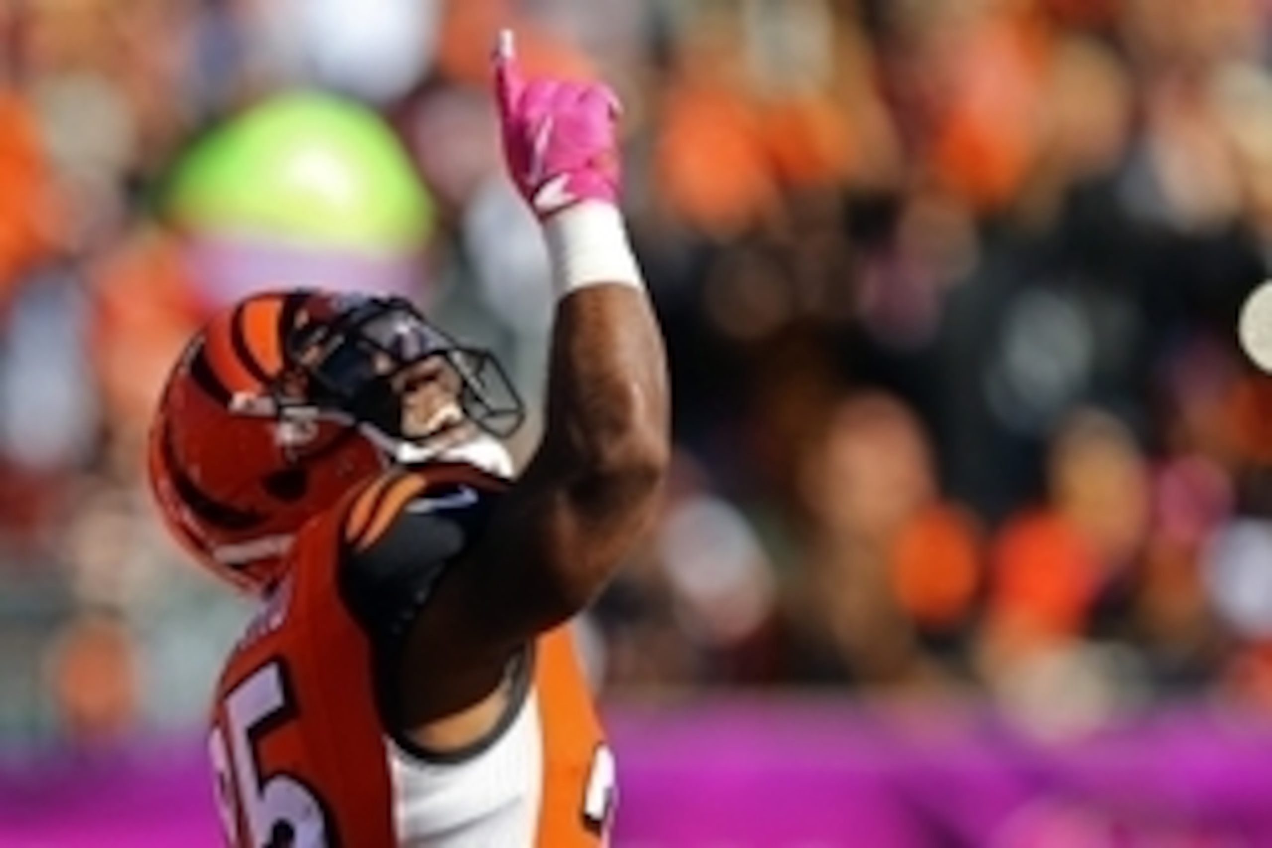 Oct 23, 2016; Cincinnati, OH, USA; Cincinnati Bengals running back Giovani Bernard (25) celebrates scoring a touchdown against the Cleveland Browns in the first half at Paul Brown Stadium. Mandatory Credit: Aaron Doster-USA TODAY Sports