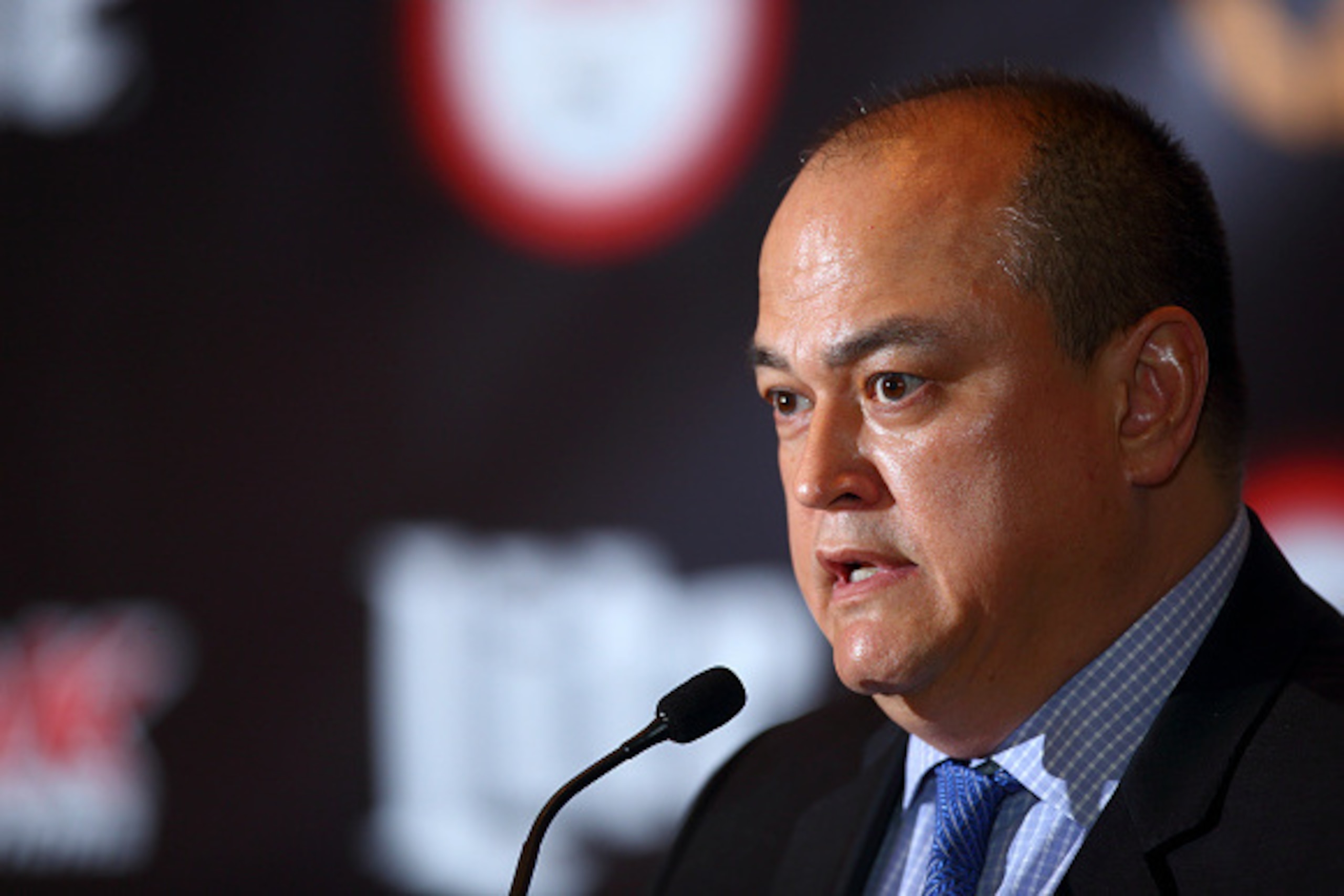 LONDON, ENGLAND - APRIL 18:  Scott Coker speaks during the Bellator 158 MMA Press Conference at the Four Seasons Hotel on April 18, 2016 in London, England.  (Photo by Jordan Mansfield/Getty Images)