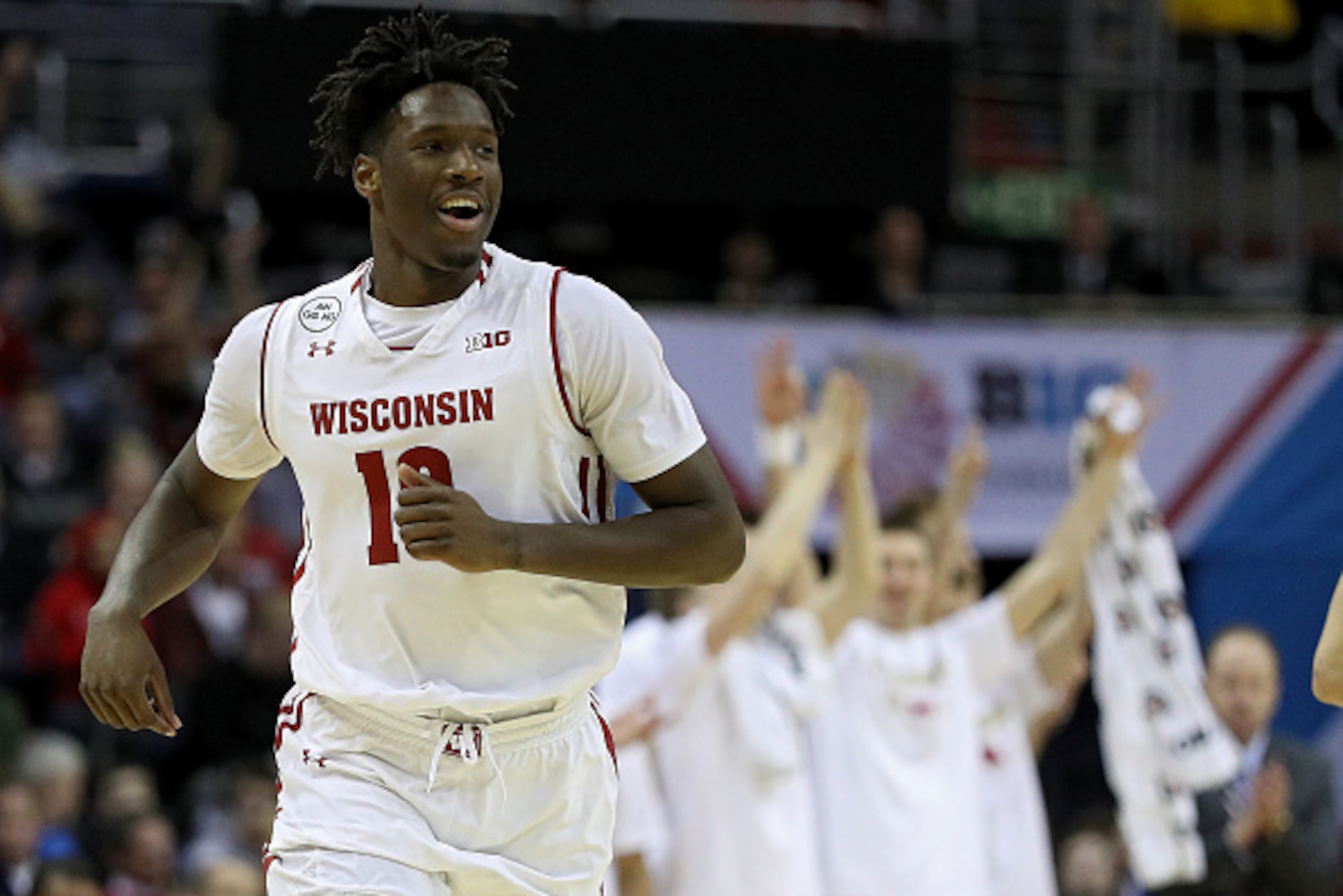 WASHINGTON, DC - MARCH 11: Nigel Hayes #10 of the Wisconsin Badgers looks on after scoring against the Northwestern Wildcats during the second half in the semifinals of the Big Ten Basketball Tournament at Verizon Center on March 11, 2017 in Washington, D