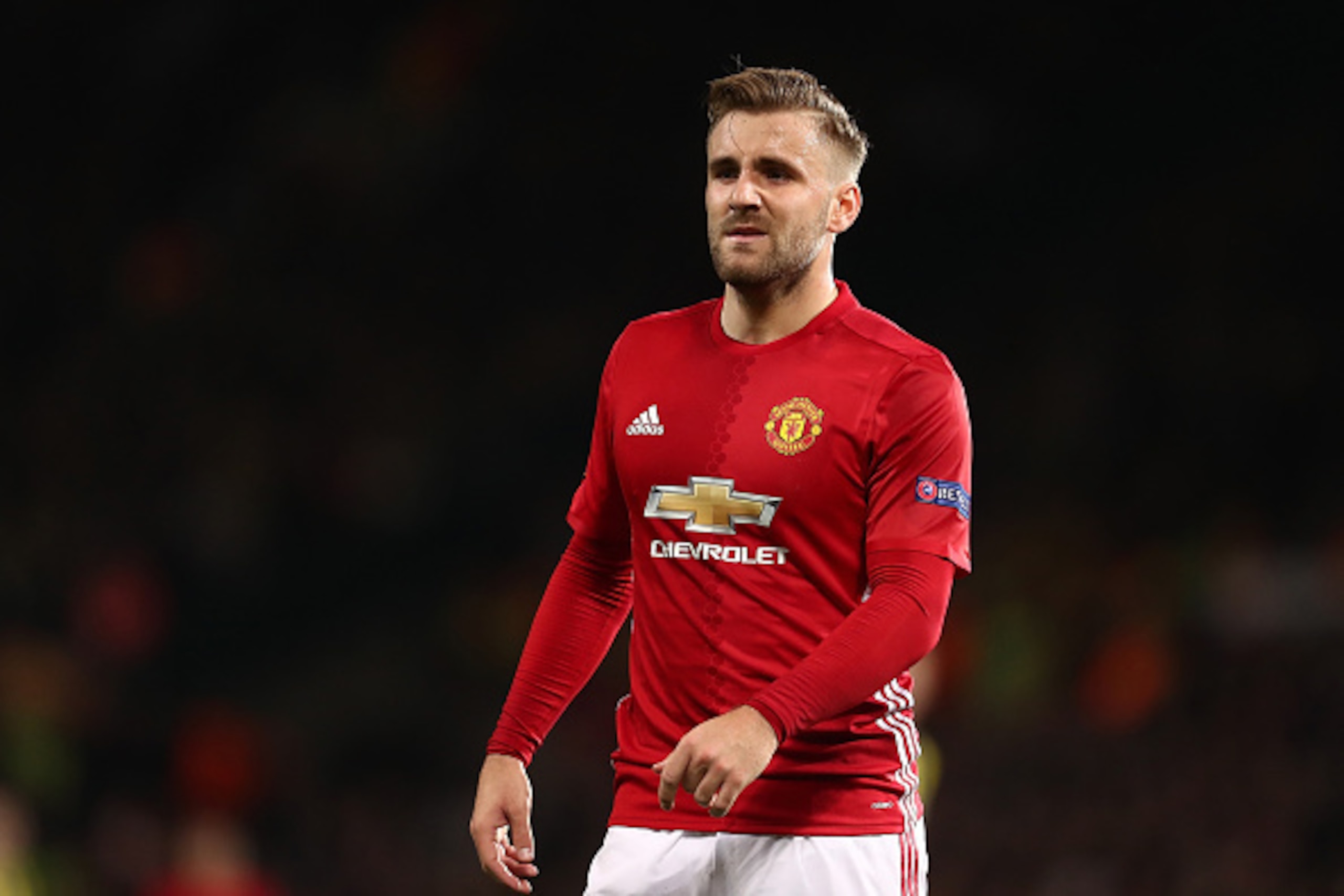 MANCHESTER, ENGLAND - OCTOBER 20:  Luke Shaw of Manchester United in action during the UEFA Europa League match between Manchester United FC and Fenerbahce SK at Old Trafford on October 20, 2016 in Manchester, England.  (Photo by James Baylis - AMA/Getty 