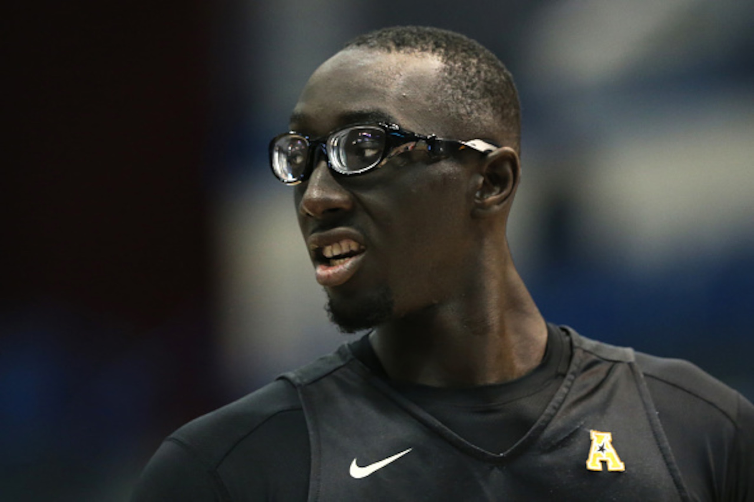 HARTFORD, CT - MARCH 11: Tacko Fall #24 of the UCF Knights looks on during the second half against the Southern Methodist Mustangs during the semifinal round of the AAC Basketball Tournament at the XL Center on March 11, 2017 in Hartford, Connecticut. (Ph