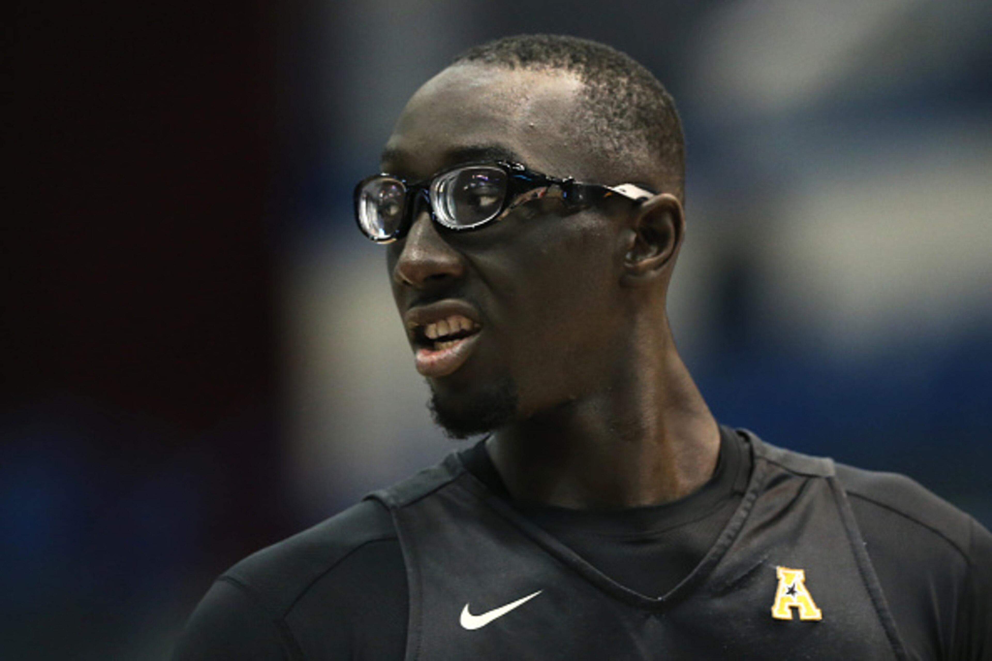 HARTFORD, CT - MARCH 11: Tacko Fall #24 of the UCF Knights looks on during the second half against the Southern Methodist Mustangs during the semifinal round of the AAC Basketball Tournament at the XL Center on March 11, 2017 in Hartford, Connecticut. (Ph