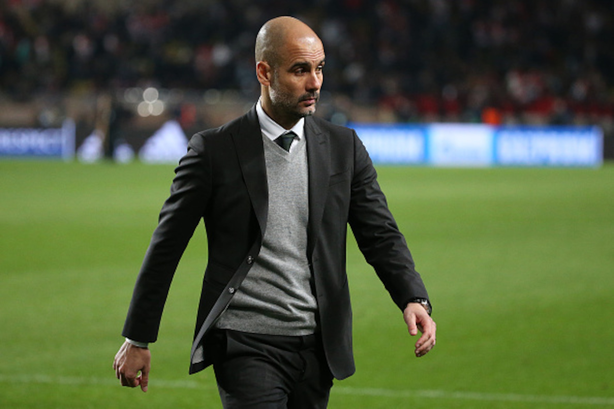 MONACO, MONACO - MARCH 15: Coach of Manchester City Pep Guardiola following the UEFA Champions League Round of 16 second leg match between AS Monaco (ASM) and Manchester City FC at Stade Louis II on March 15, 2017 in Monaco, Monaco. (Photo by Jean Catuffe