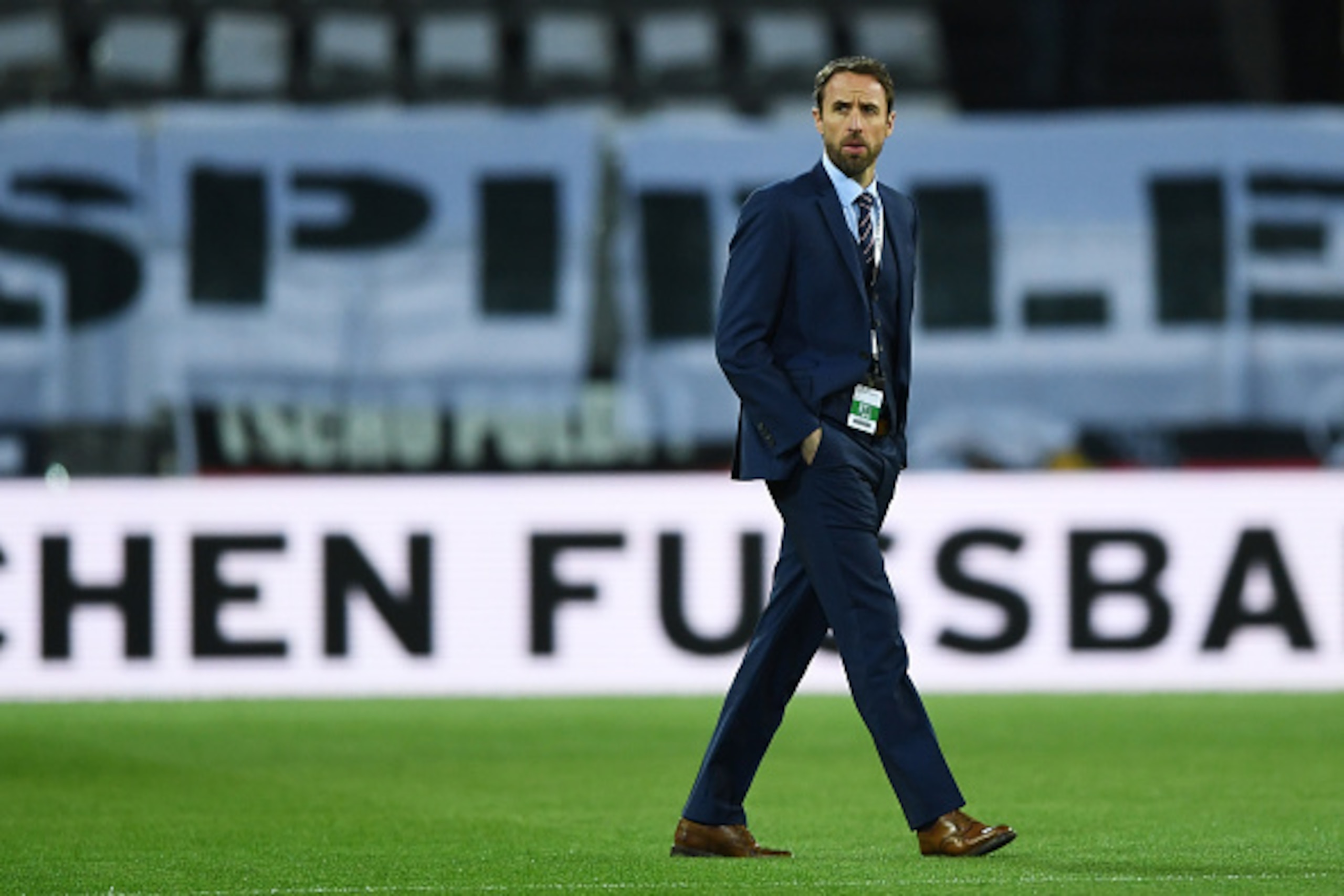 DORTMUND, GERMANY - MARCH 22:  Gareth Southgate, Manager of England takes a look  at the pitch prior to the international friendly match between Germany and England at Signal Iduna Park on March 22, 2017 in Dortmund, Germany.  (Photo by Shaun Botterill/Ge