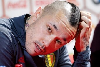 Belgium's Radja Nainggolan speaks during a press conference after a training session of Belgian national soccer team Red Devils on March 20, 2017, at the Belgian Football Center in Tubize. 
On March 25, Belgium play a game against Greece in the qualificat