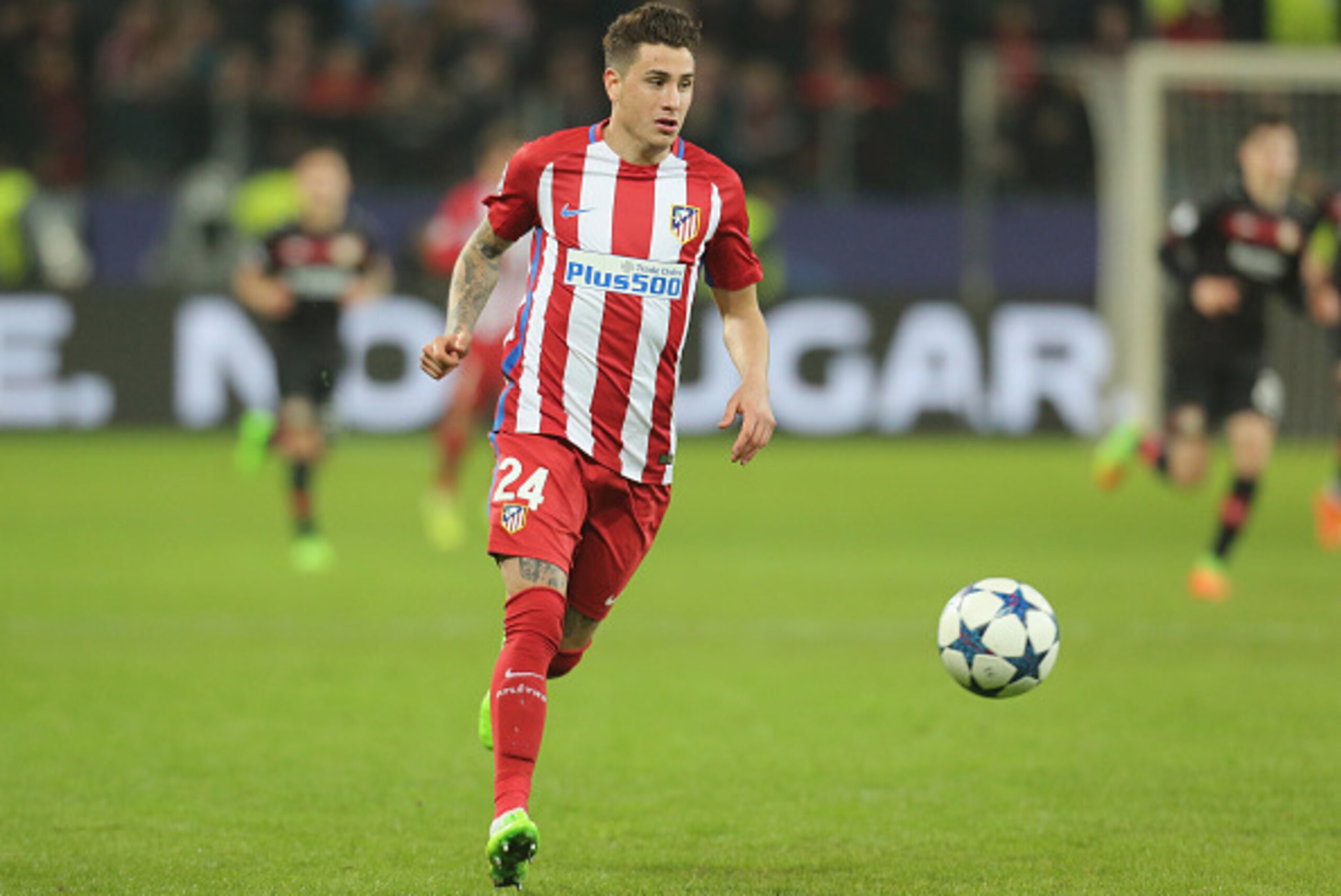 LEVERKUSEN, GERMANY - FEBRUARY 21: Jose Gimenez of Atletico Madrid controls the ball during the UEFA Champions League Round of 16 first leg match between Bayer Leverkusen and Club Atletico de Madrid at BayArena on February 21, 2017 in Leverkusen, Germany.