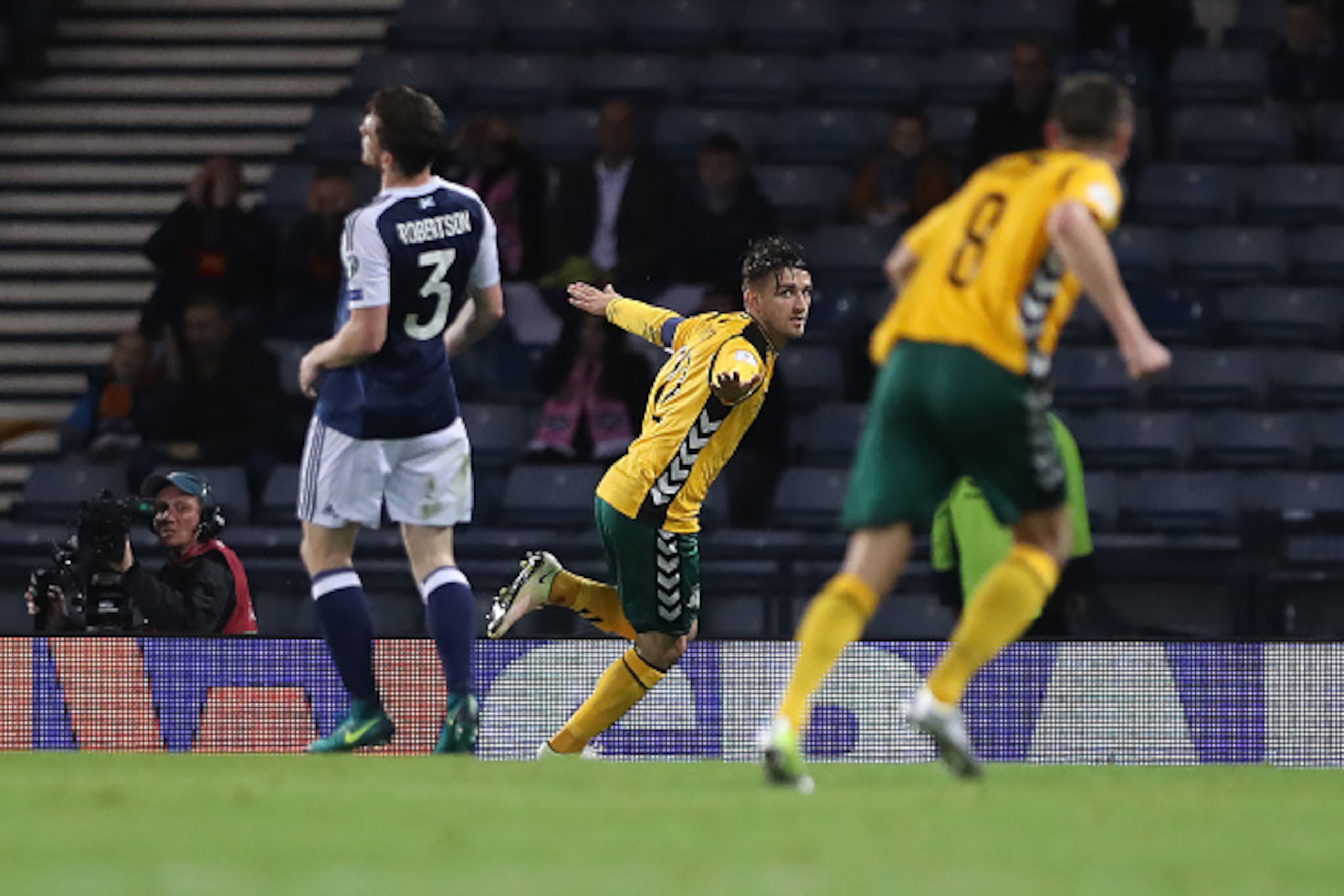 GLASGOW, SCOTLAND - OCTOBER 08: Fedor Cernych of Lithuania celebrates after he scores the opening goal during the FIFA 2018 World Cup Qualifier between Scotland and Lithuania at Hampden Park on October 8, 2016 in Glasgow, Scotland. (Photo by Ian MacNicol/