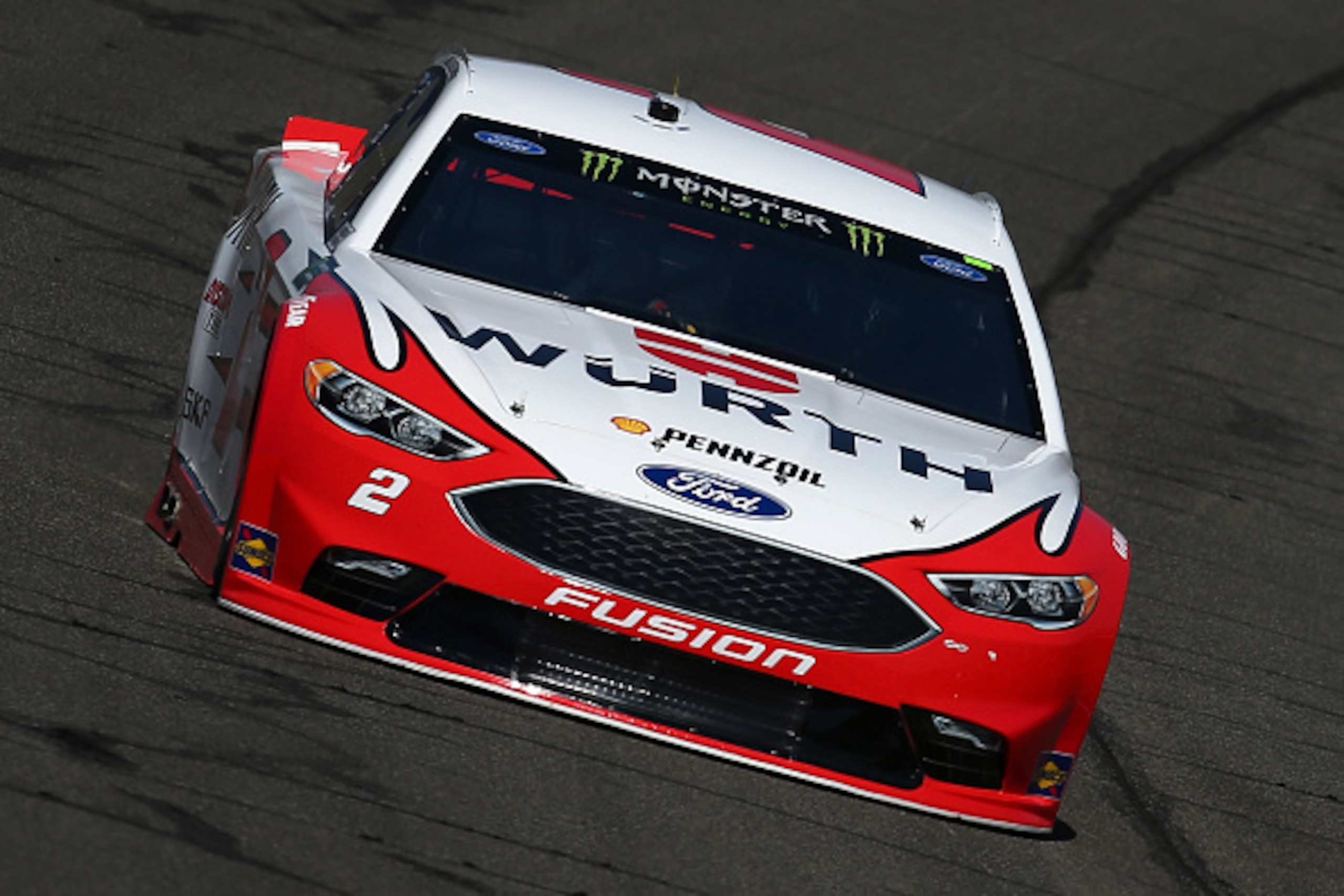 FONTANA, CA - MARCH 24:  Brad Keselowski, driver of the #2 Wurth Ford, drives during practice for the Monster Energy NASCAR Cup Series Auto Club 400 at Auto Club Speedway on March 24, 2017 in Fontana, California.  (Photo by Sarah Crabill/Getty Images)