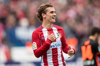 MADRID, SPAIN - MARCH 05: Antoine Griezmann of Atletico de Madrid celebrates during the match Atletico de Madrid vs Valencia CF, a La Liga match at the Estadio Vicente Calderon on 05 March 2017 in Madrid, Spain. (Photo by Power Sport Images/Getty Images)