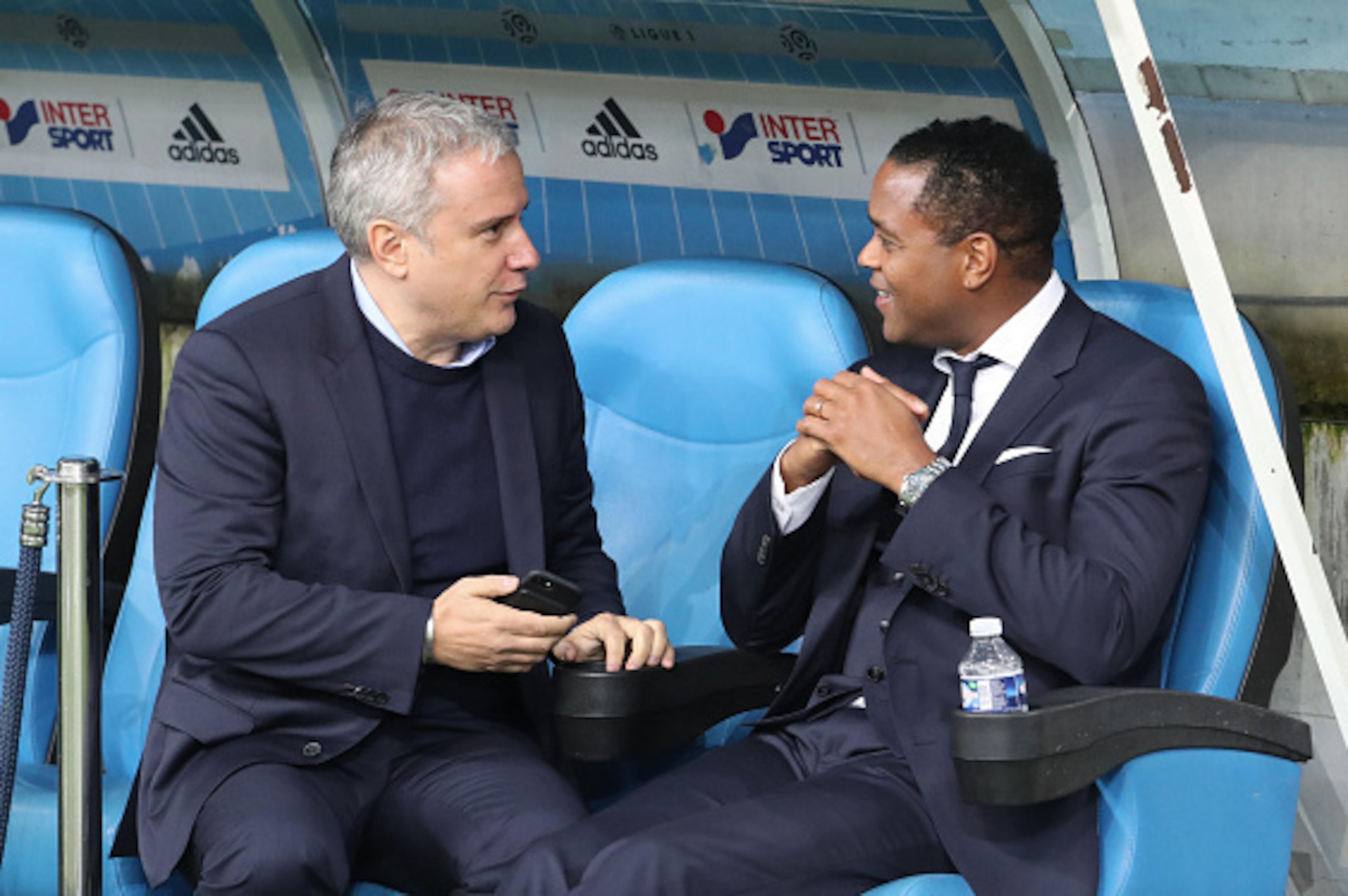 MARSEILLE, FRANCE - FEBRUARY 26:  Jean-Martial Ribes of QSI and Patrick Kluivert of Paris Saint-Germain during the French Ligue 1 match Olympique de Marseille and Paris Saint Germain at Orange Stade Velodrome on February 26, 2017 in Marseille, France. (Ph