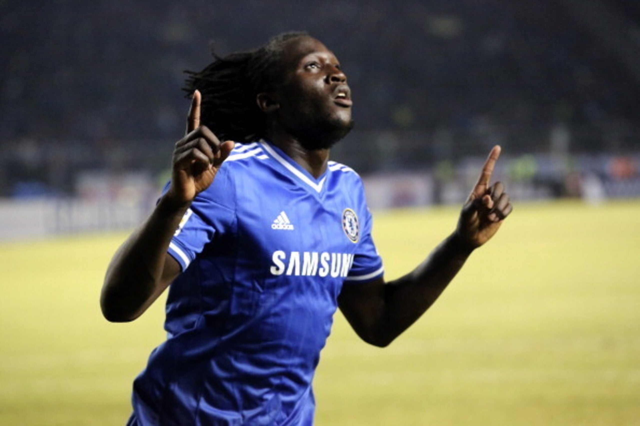 JAKARTA, INDONESIA - JULY 25: Romelu Lukaku of Chelsea celebrates scoring a goal during the match between Chelsea and Indonesia All-Stars at Gelora Bung Karno Stadium on July 25, 2013 in Jakarta, Indonesia. (Photo by Stanley Chou/Getty Images) JAKARTA, INDONESIA - JULY 25: Romelu Lukaku of Chelsea celebrates scoring a goal during the match between Chelsea and Indonesia All-Stars at Gelora Bung Karno Stadium on July 25, 2013 in Jakarta, Indonesia. (Photo by Stanley Chou/Getty Images)