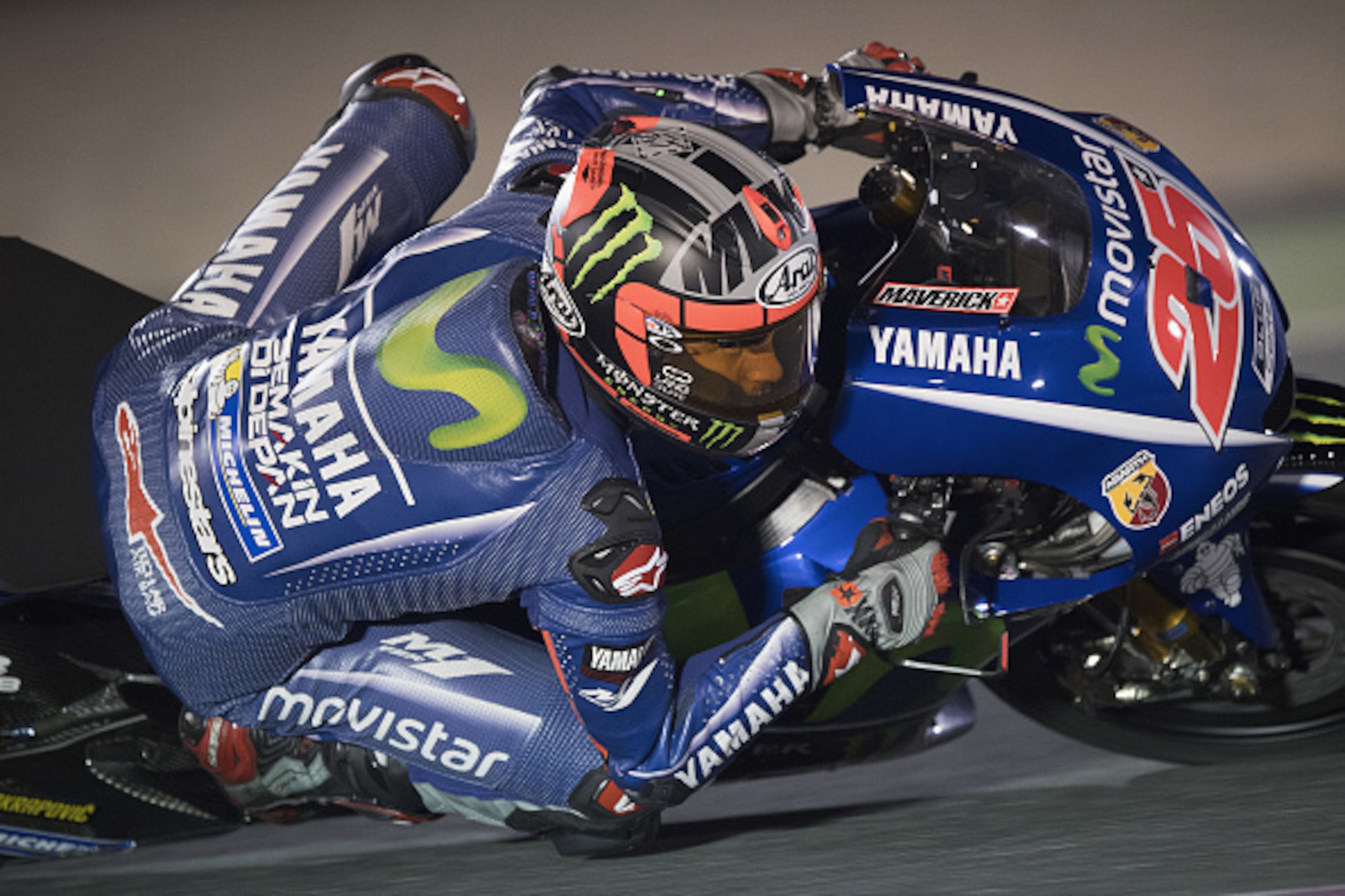 DOHA, QATAR - MARCH 12: Maverick Vinales of Spain and  Movistar Yamaha MotoGP  rounds the bend during the MotoGP Tests In Losail at Losail Circuit on March 12, 2017 in Doha, Qatar.  (Photo by Mirco Lazzari gp/Getty Images)
