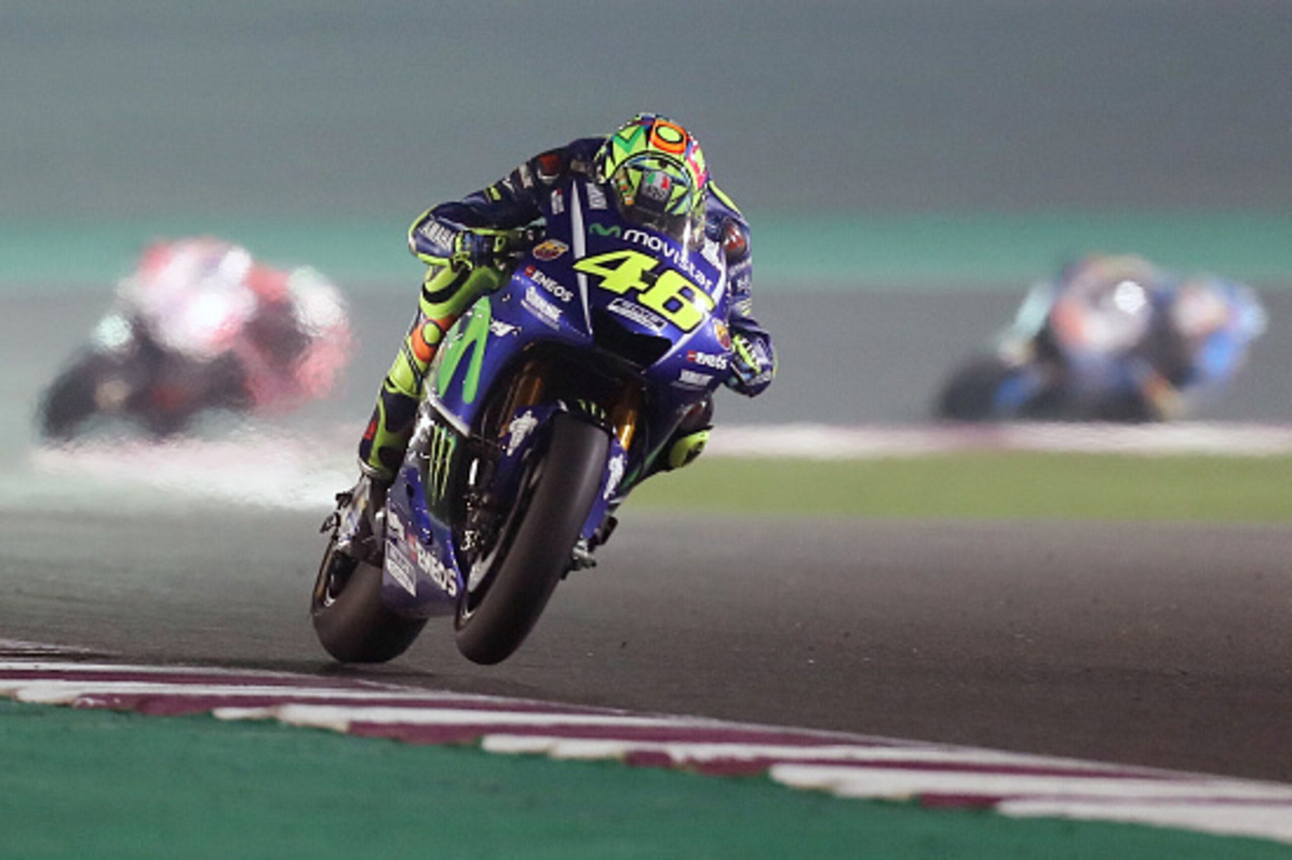 Movistar Yamaha MotoGP's Italian rider Valentino Rossi competes during the 2017 Qatar MotoGP at the Losail International Circuit, north of the capital Doha on March 26, 2017.
Spain's Maverick Vinales of Movistar Yamaha MotoGP won the season-opening Qatar 