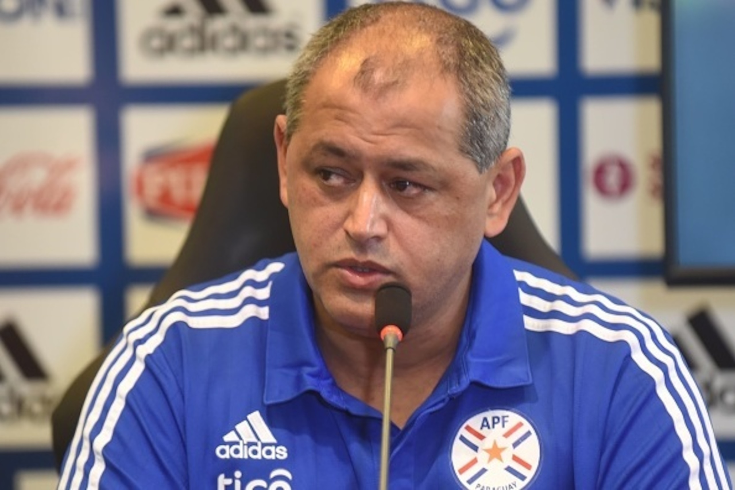 Paraguay's national football team coach Francisco Arce speaks during a press conference in Ypane, Paraguay on March 8, 2017. 
Arce gave the names of the players who will play in the Russia 2018 FIFA World Cup South American qualifiers matches against Ecua