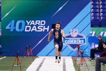INDIANAPOLIS, IN - MARCH 04: Quarterback Patrick Mahomes of Texas Tech runs the 40-yard dash during day four of the NFL Combine at Lucas Oil Stadium on March 4, 2017 in Indianapolis, Indiana. (Photo by Joe Robbins/Getty Images)