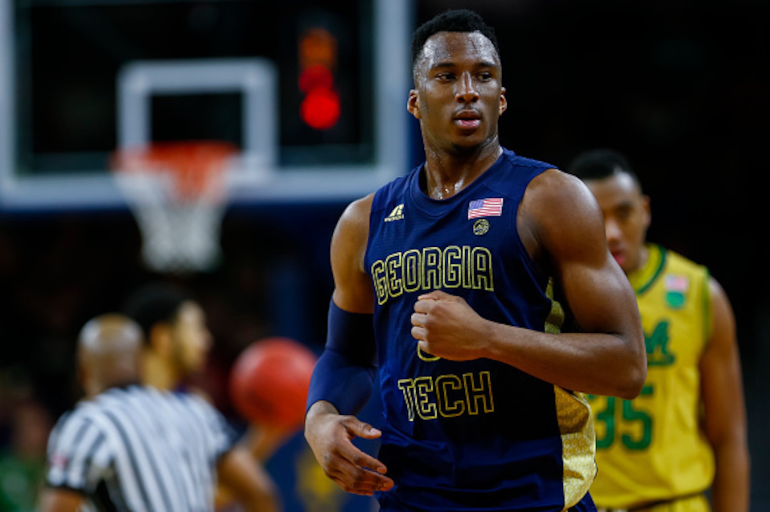 SOUTH BEND, IN - FEBRUARY 26: Josh Okogie #5 of the Georgia Tech Yellow Jackets is seen during the game against the Notre Dame Fighting Irish at Purcell Pavilion on February 26, 2017 in South Bend, Indiana.  (Photo by Michael Hickey/Getty Images)