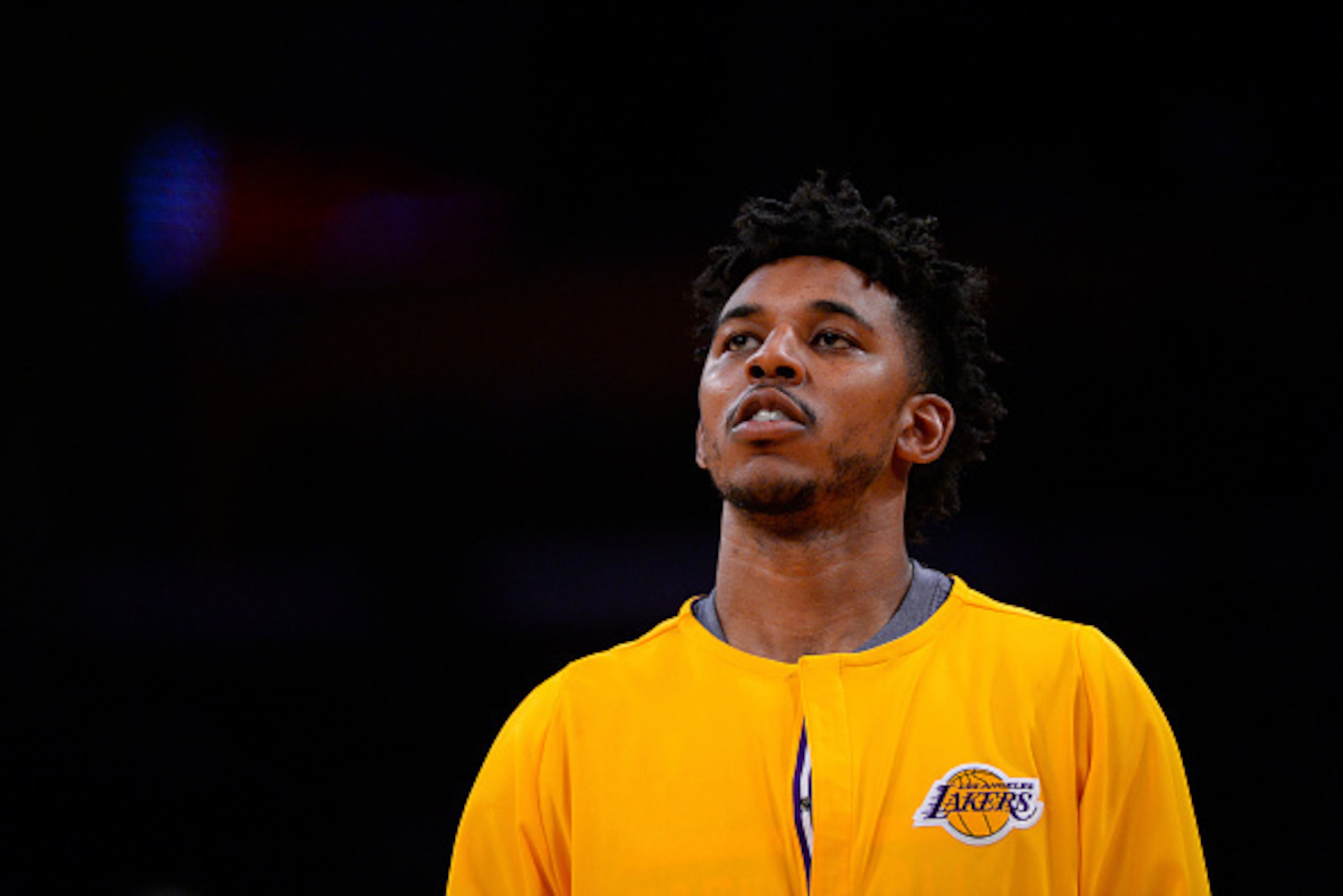 LOS ANGELES, CA - MARCH 17:  Nick Young #0 of the Los Angeles Lakers during warm up before the game against the Milwaukee Bucks on March 17, 2017 at STAPLES Center in Los Angeles, California. NOTE TO USER: User expressly acknowledges and agrees that, by d