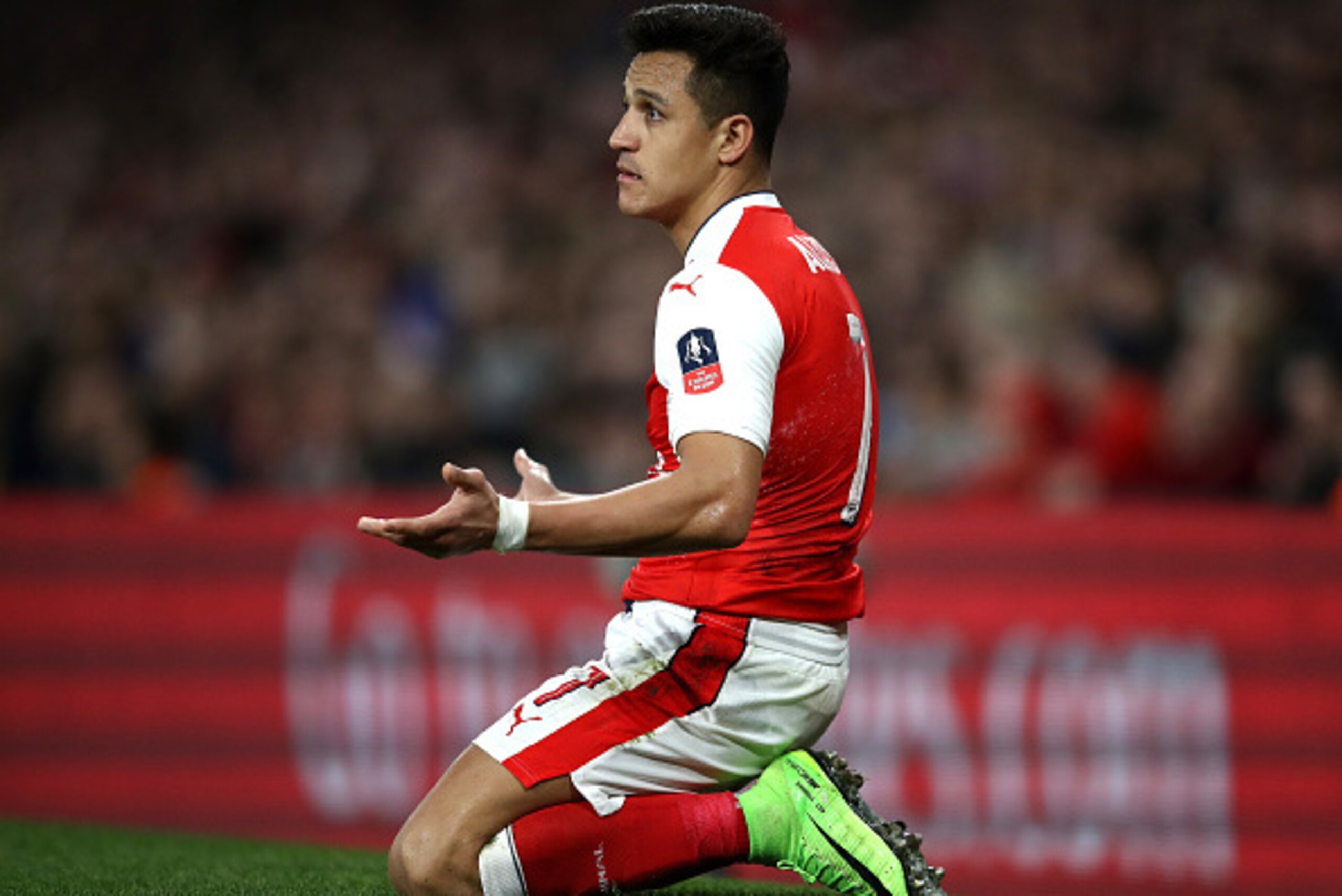 LONDON, ENGLAND - MARCH 11: Alexis Sanchez of Arsenal reacts during The Emirates FA Cup Quarter-Final match between Arsenal and Lincoln City at Emirates Stadium on March 11, 2017 in London, England. (Photo by Julian Finney/Getty Images) LONDON, ENGLAND - MARCH 11: Alexis Sanchez of Arsenal reacts during The Emirates FA Cup Quarter-Final match between Arsenal and Lincoln City at Emirates Stadium on March 11, 2017 in London, England. (Photo by Julian Finney/Getty Images)