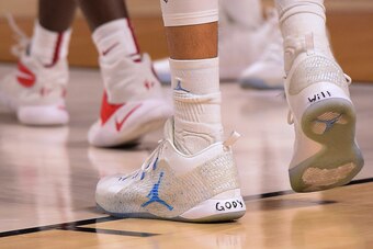 A detail view of Nike brand shoes Jackson wore during a game against Arkansas on March 19, 2017.