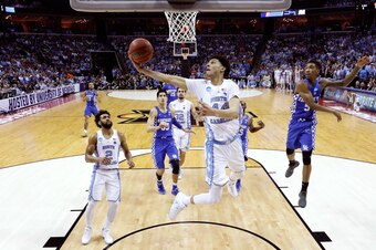 Jackson shoots in the second half against Kentucky's Malik Monk (right) during the South Regional on March 26, 2017.