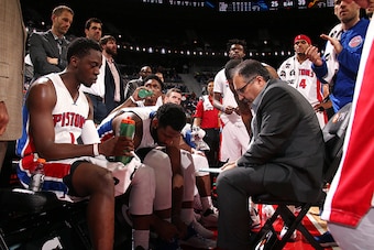 AUBURN HILLS, MI - MARCH 15: Stan Van Gundy of the Detroit Pistons coaches his team during the game against the Utah Jazz on March 15, 2017 at The Palace of Auburn Hills in Auburn Hills, Michigan. NOTE TO USER: User expressly acknowledges and agrees that,