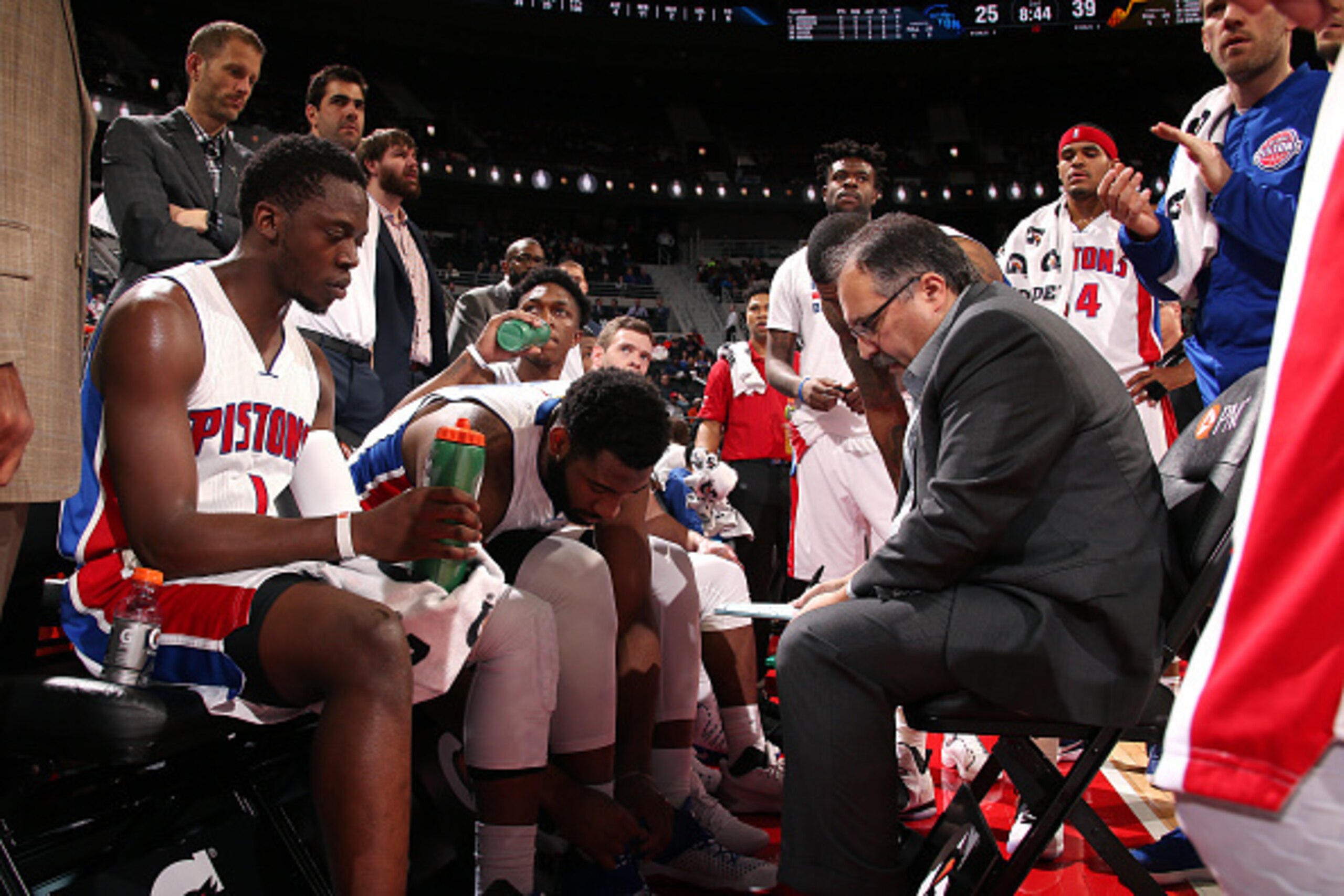 AUBURN HILLS, MI - MARCH 15: Stan Van Gundy of the Detroit Pistons coaches his team during the game against the Utah Jazz on March 15, 2017 at The Palace of Auburn Hills in Auburn Hills, Michigan. NOTE TO USER: User expressly acknowledges and agrees that,