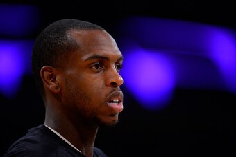 LOS ANGELES, CA - MARCH 17:  Khris Middleton #22 of the Milwaukee Bucks during warm up before the game against the Los Angeles Lakers on March 17, 2017 at STAPLES Center in Los Angeles, California. NOTE TO USER: User expressly acknowledges and agrees that