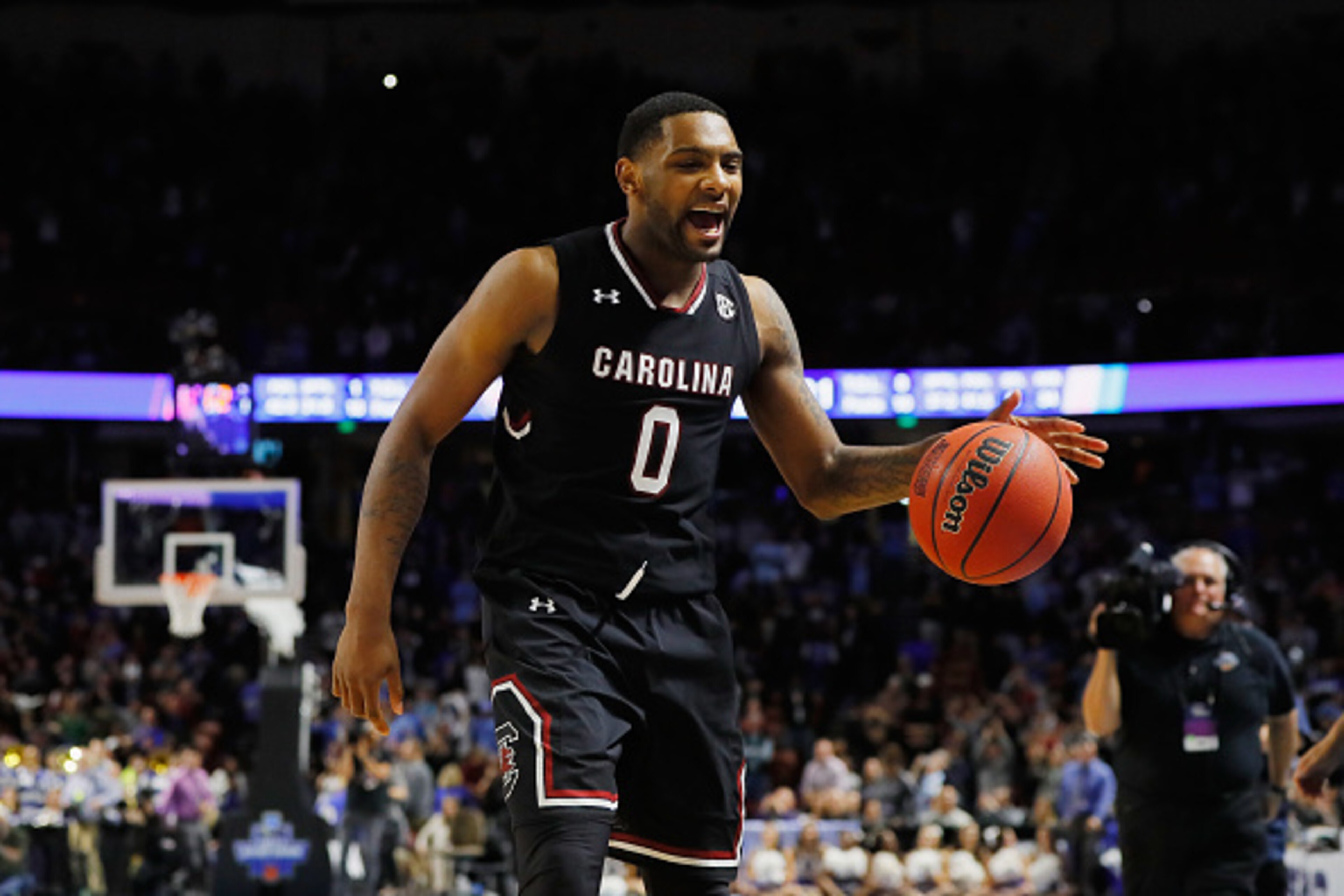 GREENVILLE, SC - MARCH 19: Sindarius Thornwell #0 of the South Carolina Gamecocks reacts in the second half against the Duke Blue Devils during the second round of the 2017 NCAA Men's Basketball Tournament at Bon Secours Wellness Arena on March 19, 2017 GREENVILLE, SC - MARCH 19: Sindarius Thornwell #0 of the South Carolina Gamecocks reacts in the second half against the Duke Blue Devils during the second round of the 2017 NCAA Men's Basketball Tournament at Bon Secours Wellness Arena on March 19, 2017