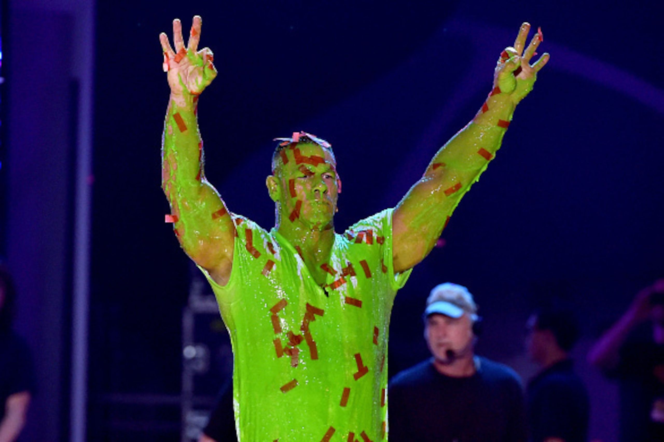 LOS ANGELES, CA - MARCH 11:  Host John Cena gets slimed onstage at Nickelodeon's 2017 Kids' Choice Awards at USC Galen Center on March 11, 2017 in Los Angeles, California.  (Photo by Kevin Winter/Getty Images)